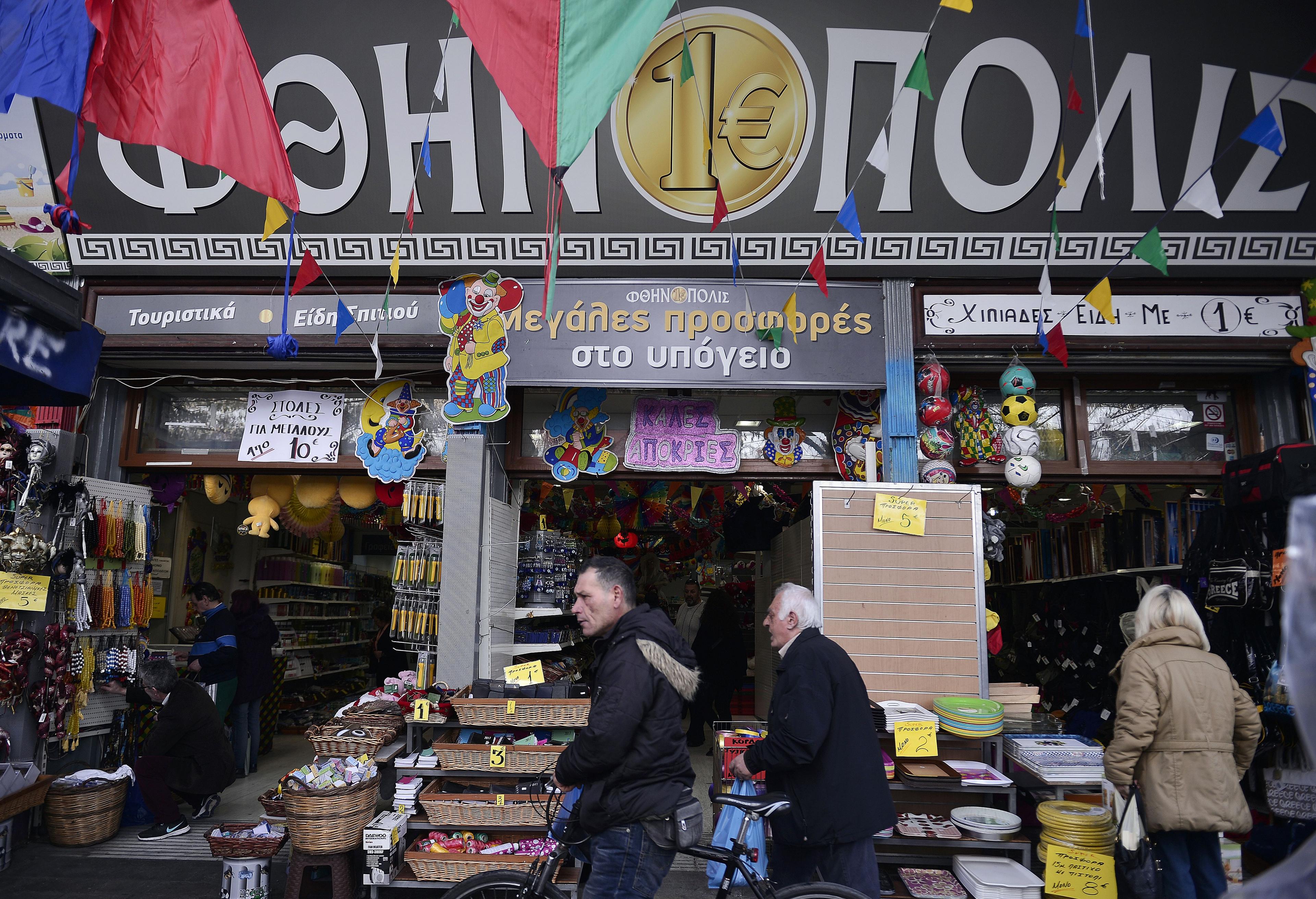 A one-euro store in Athens, Greece