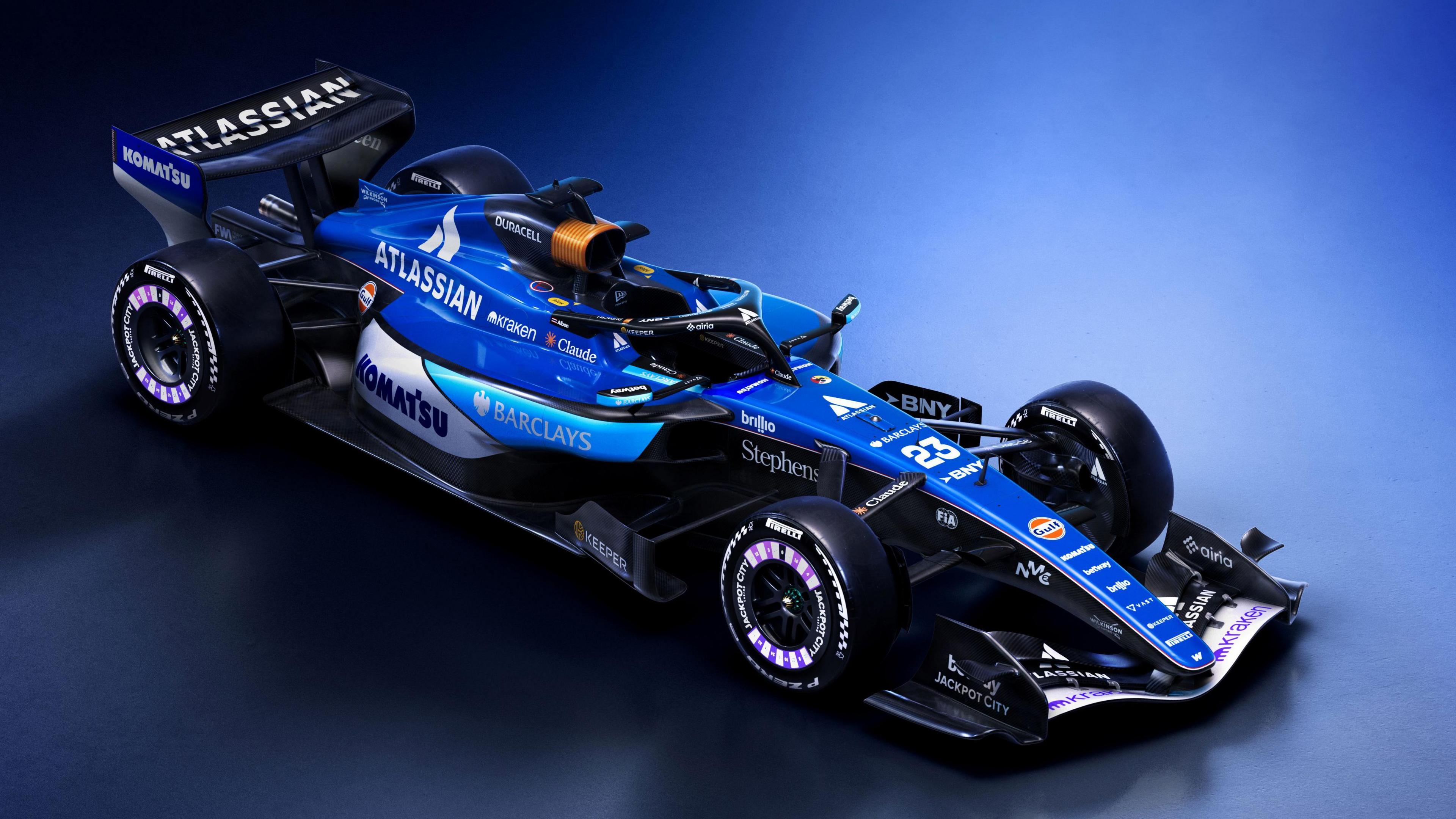 A graphic representation showing Williams' 2026 livery on what the team describe as "a simplified version of the 2026 car"