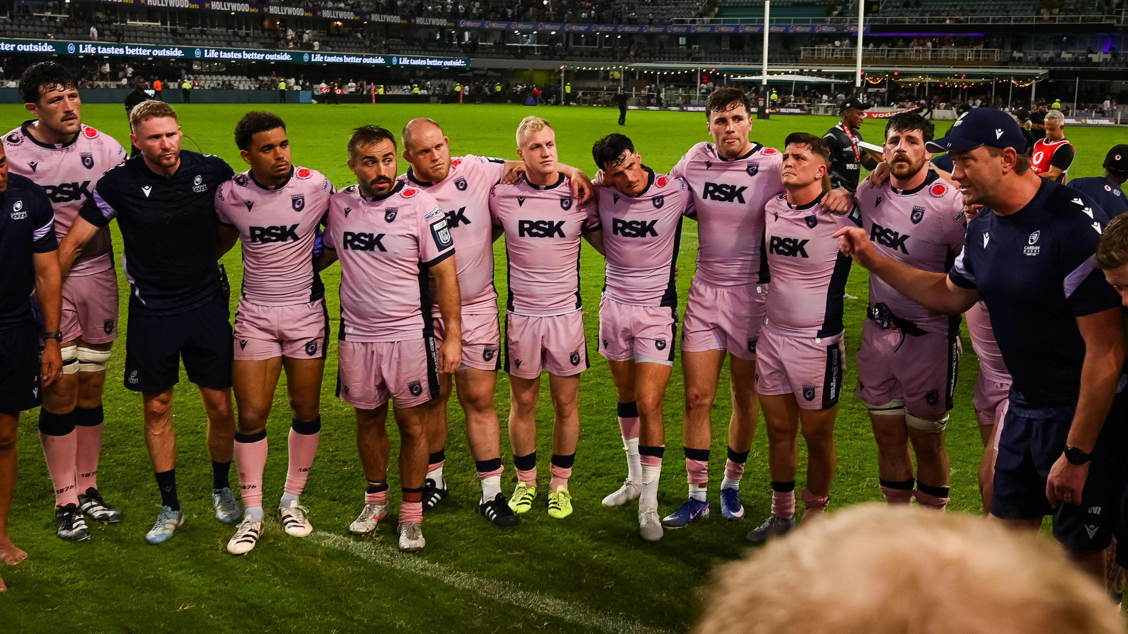 Cardiff in a huddle after their defeat by Sharks