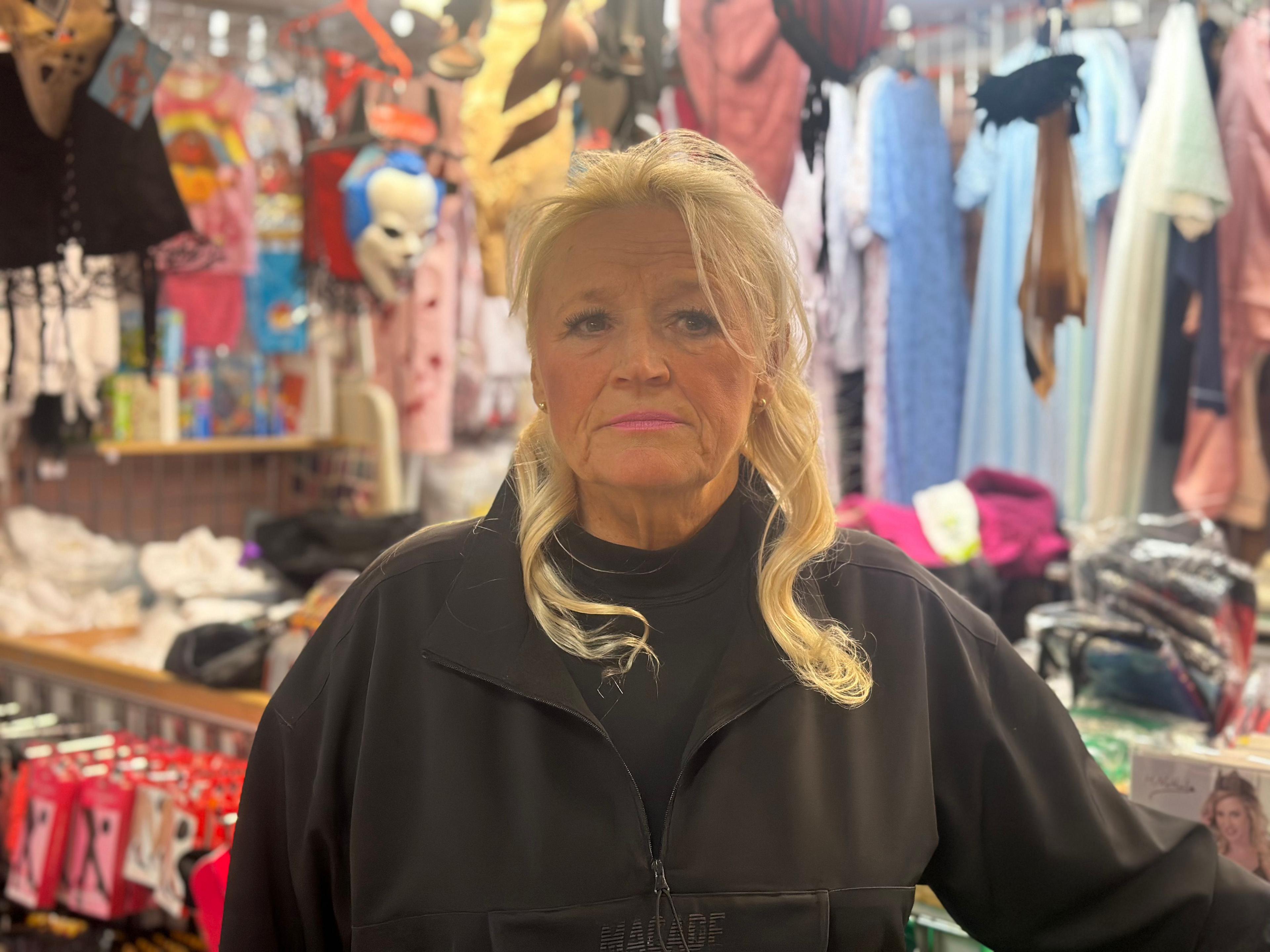 Carol Lilley pictured in front of her stall at Nottingham's Victoria Market.