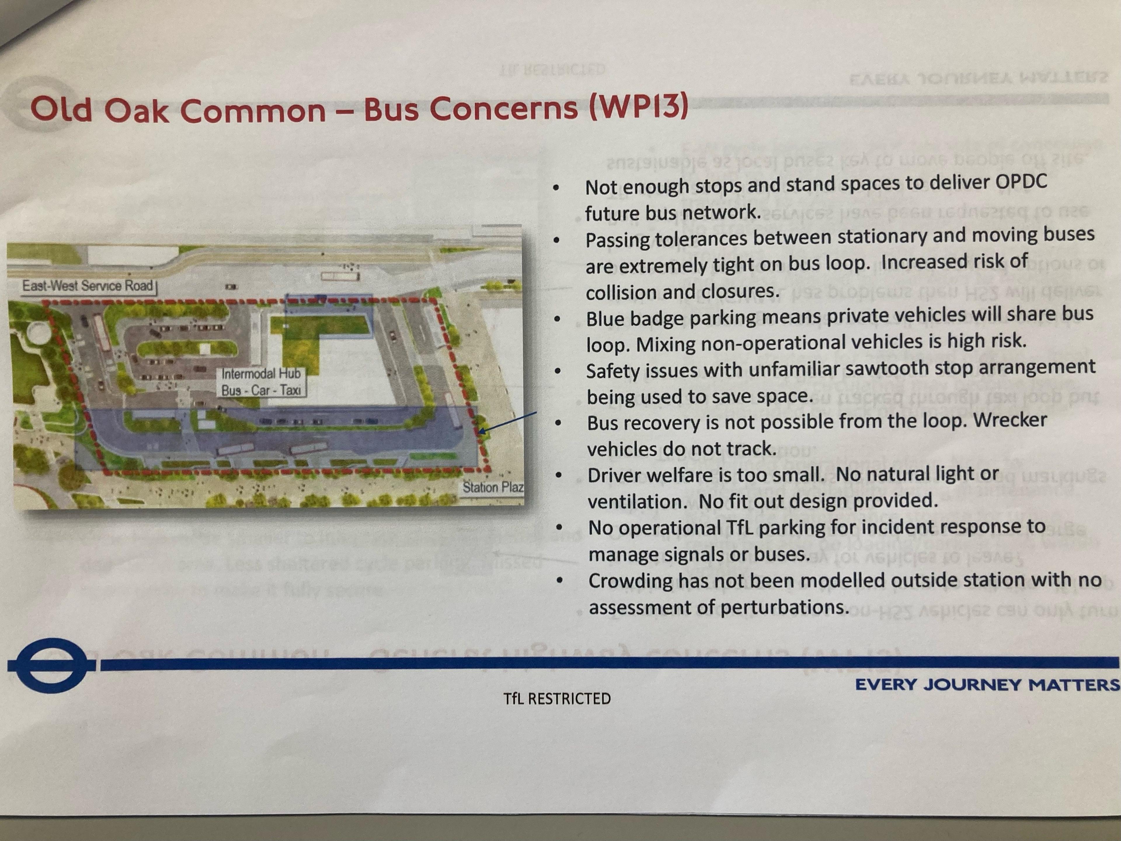 A TfL document headed Old Oak Common - Bus Concerns (WP13)