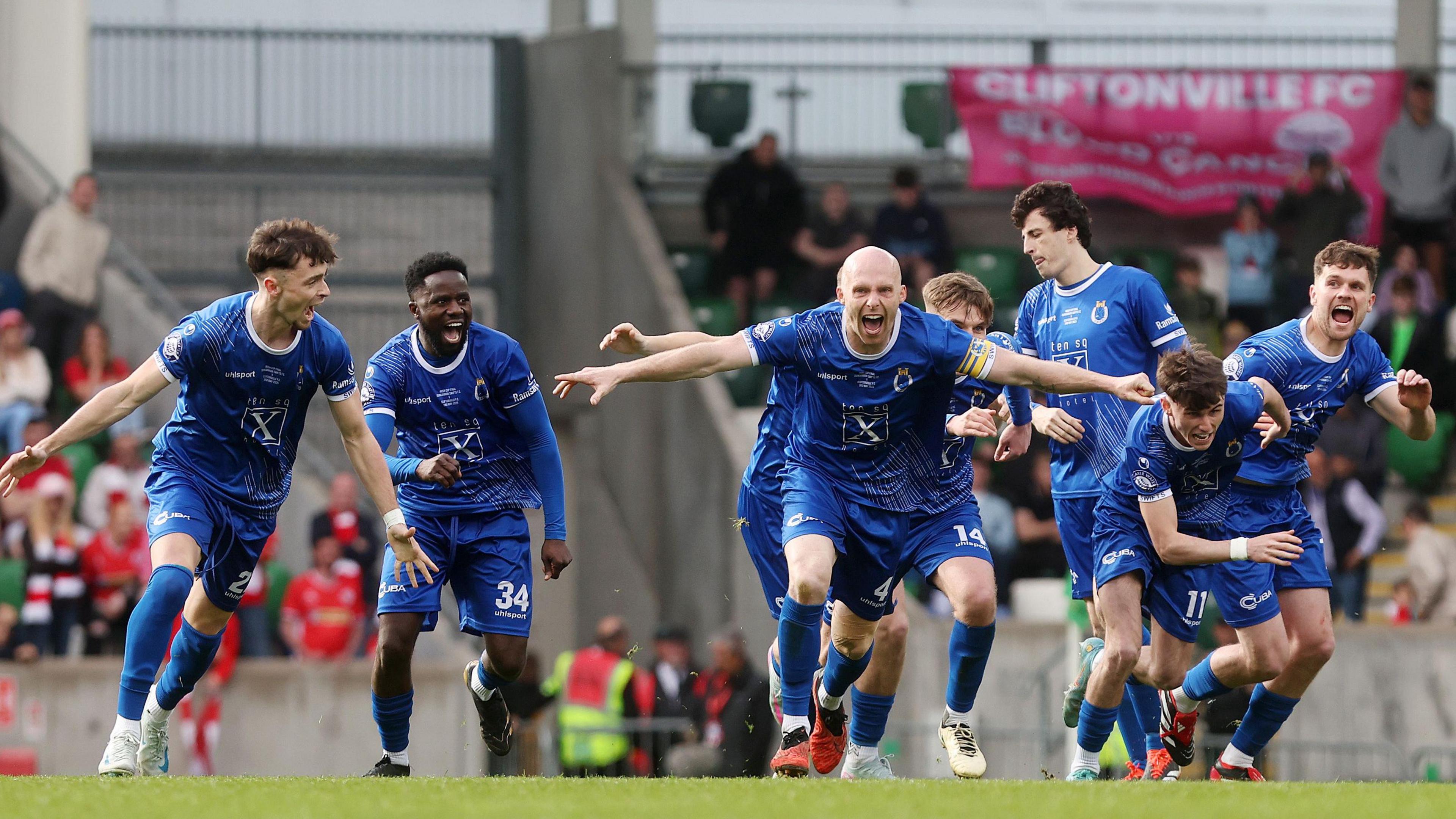 Dungannon Swifts celebrate winning the Irish Cup
