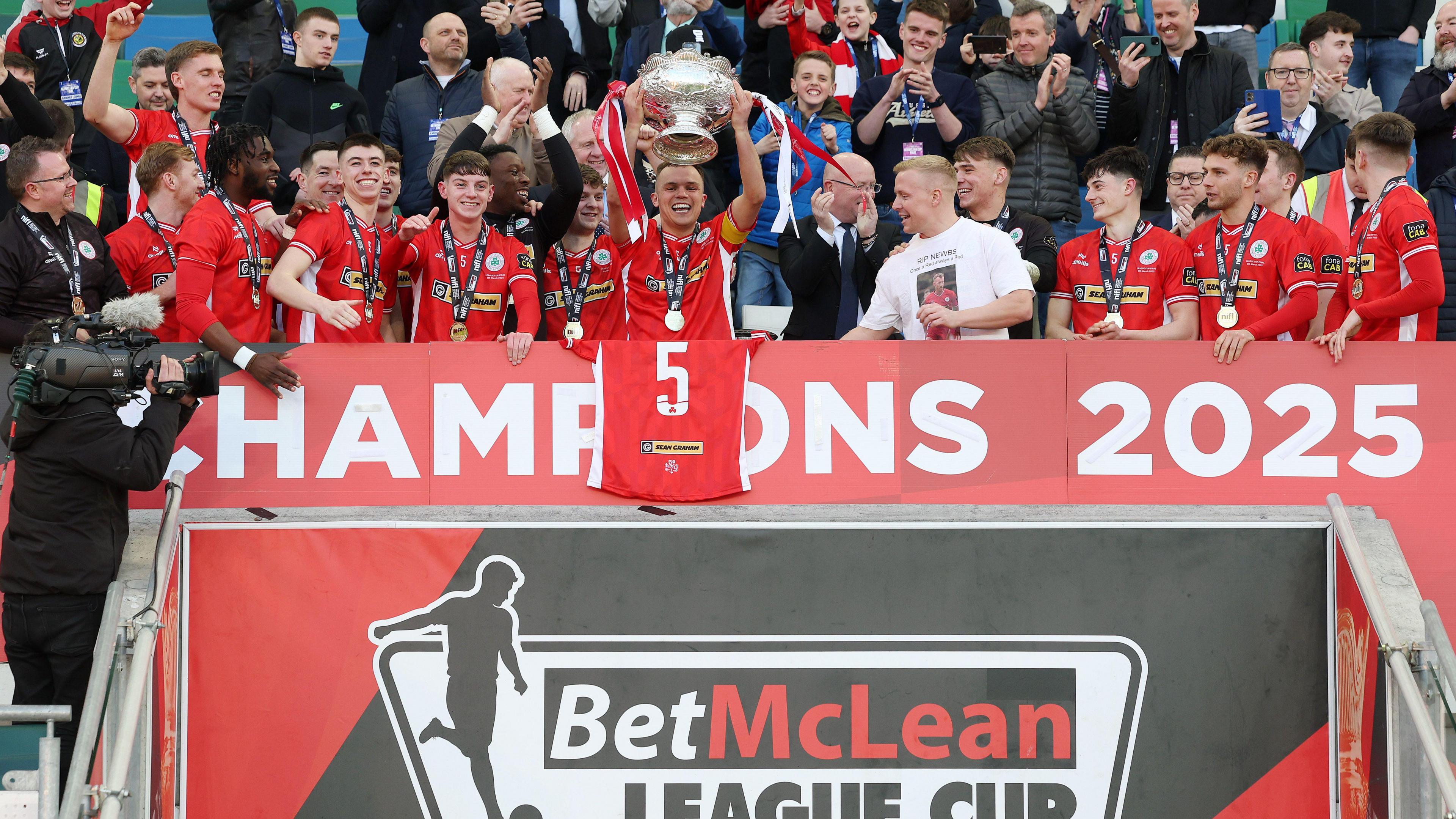 Cliftonville celebrate winning the BetMcLean Cup