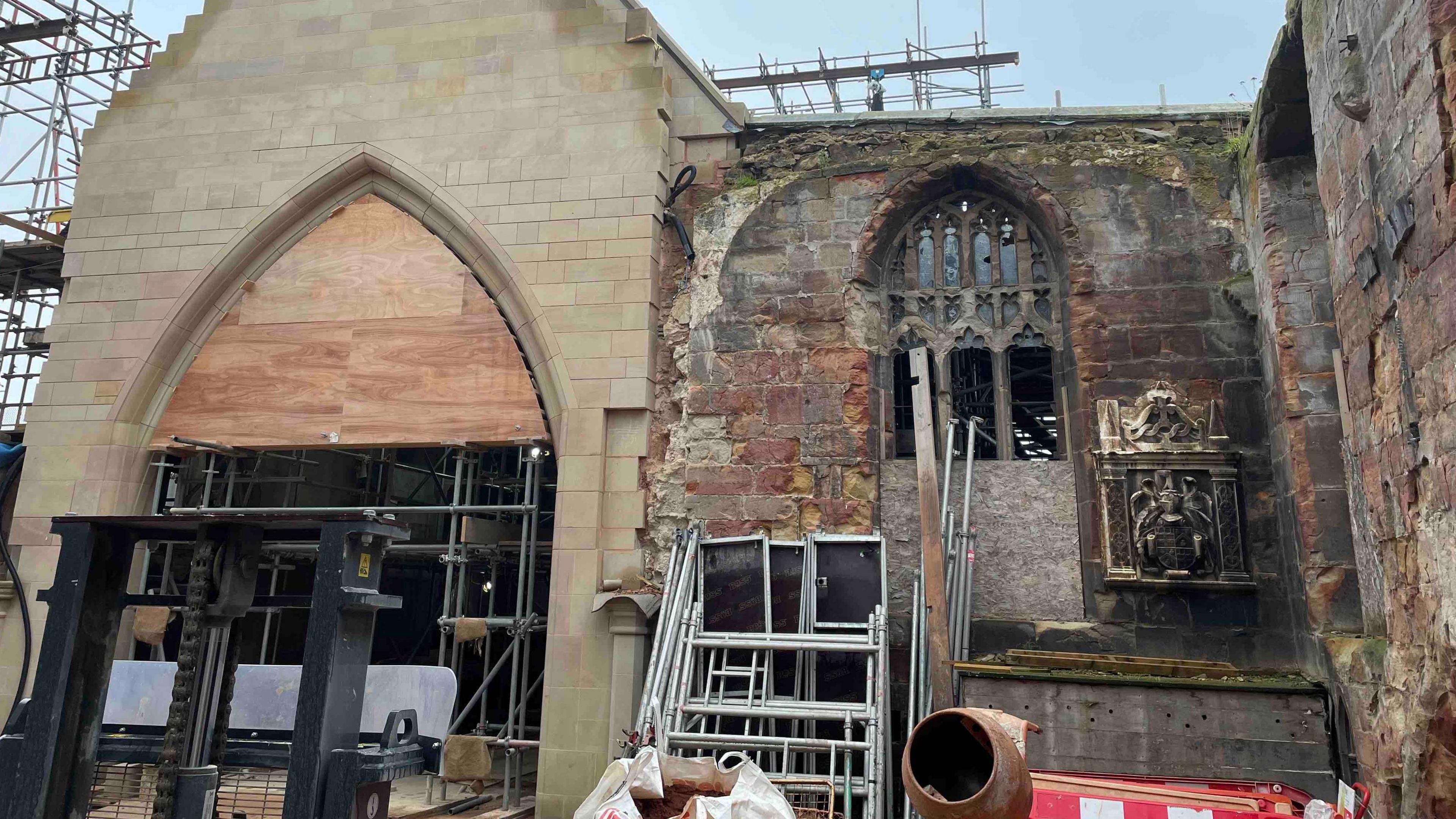 The inside of All Saints Church in Mackworth village that was gutted by fire in 2020