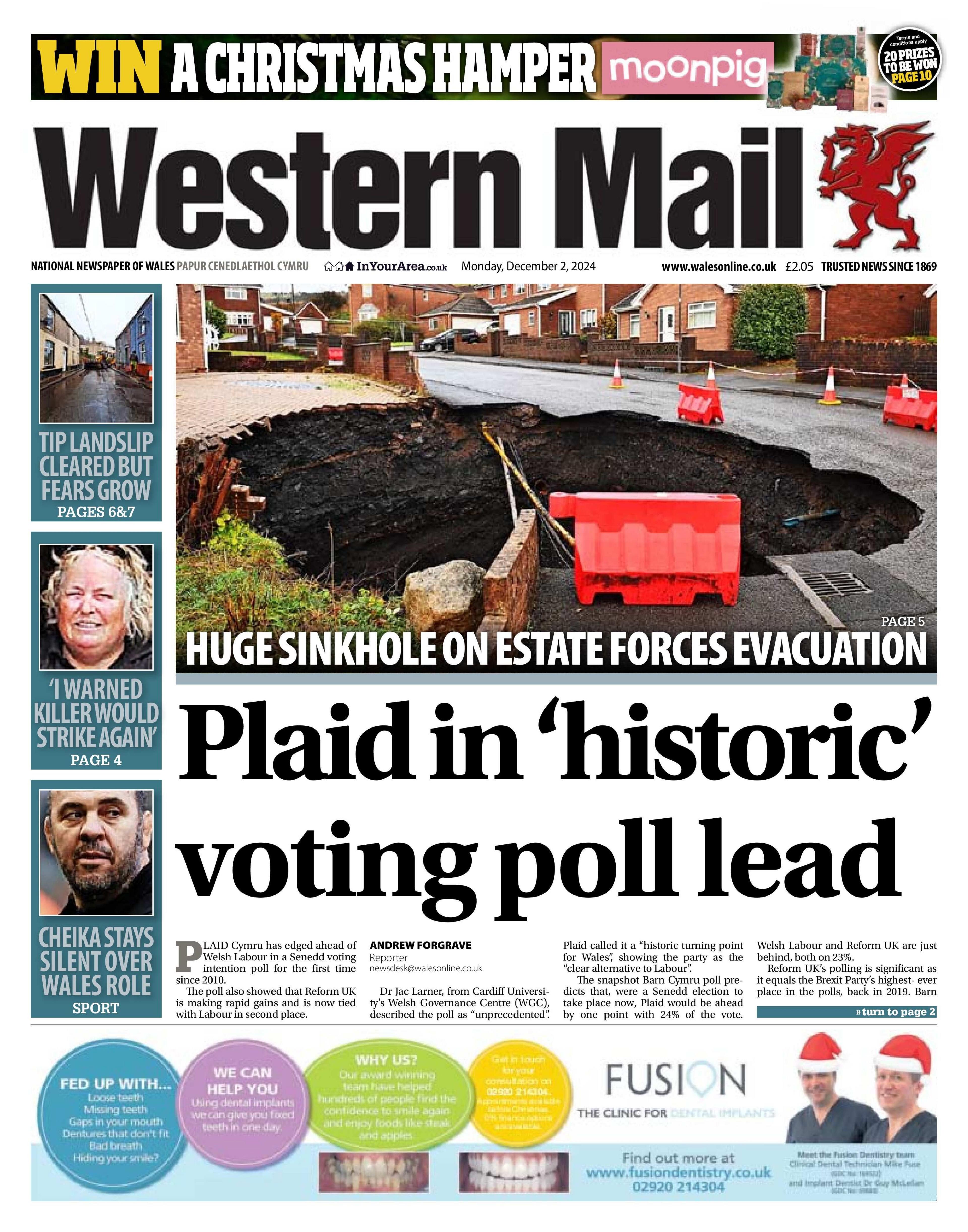 Front page of Western Mail