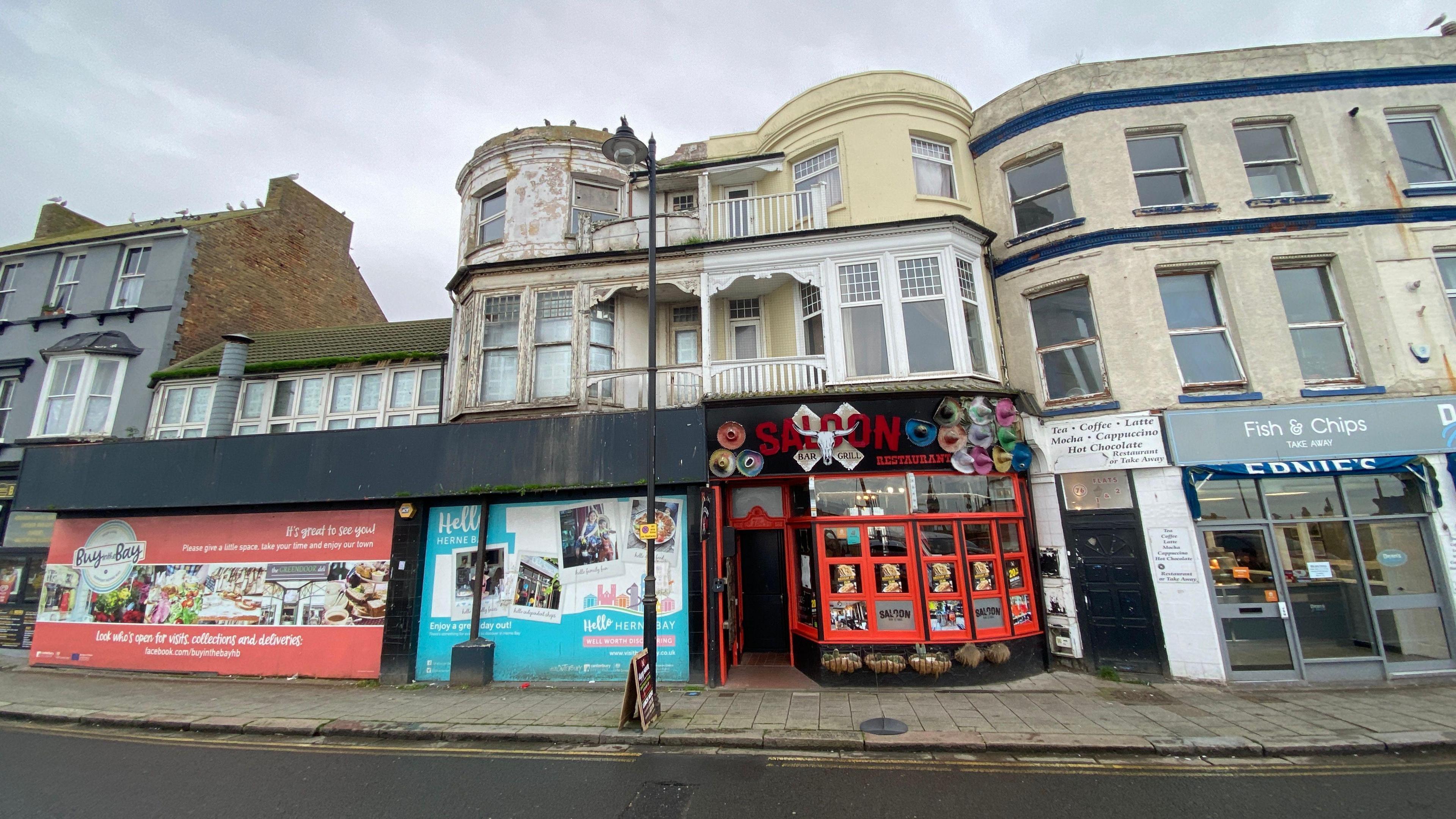 The rundown front of an Edwardian seaside building