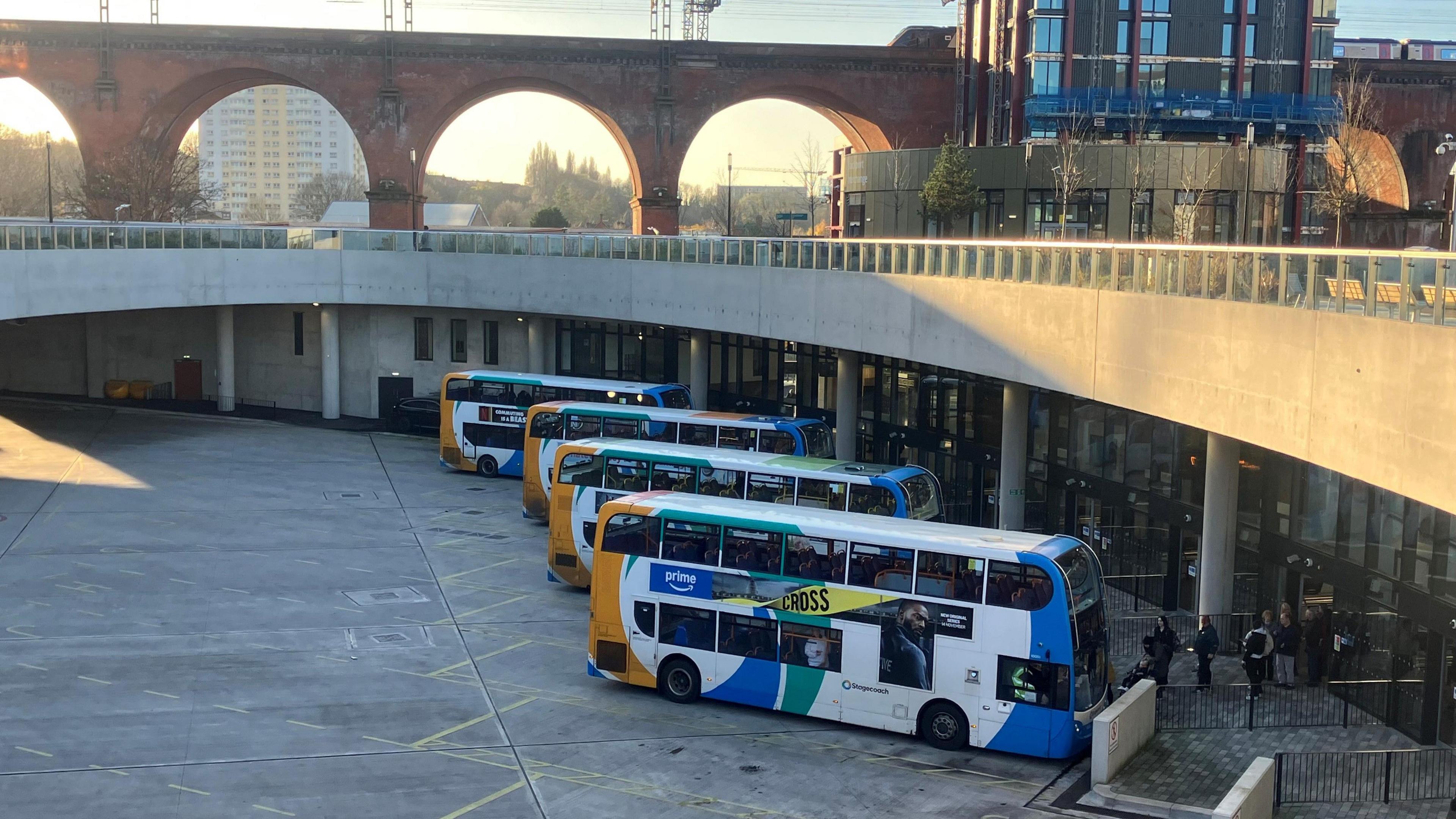 Buses waiting at the new Stockport Interchange