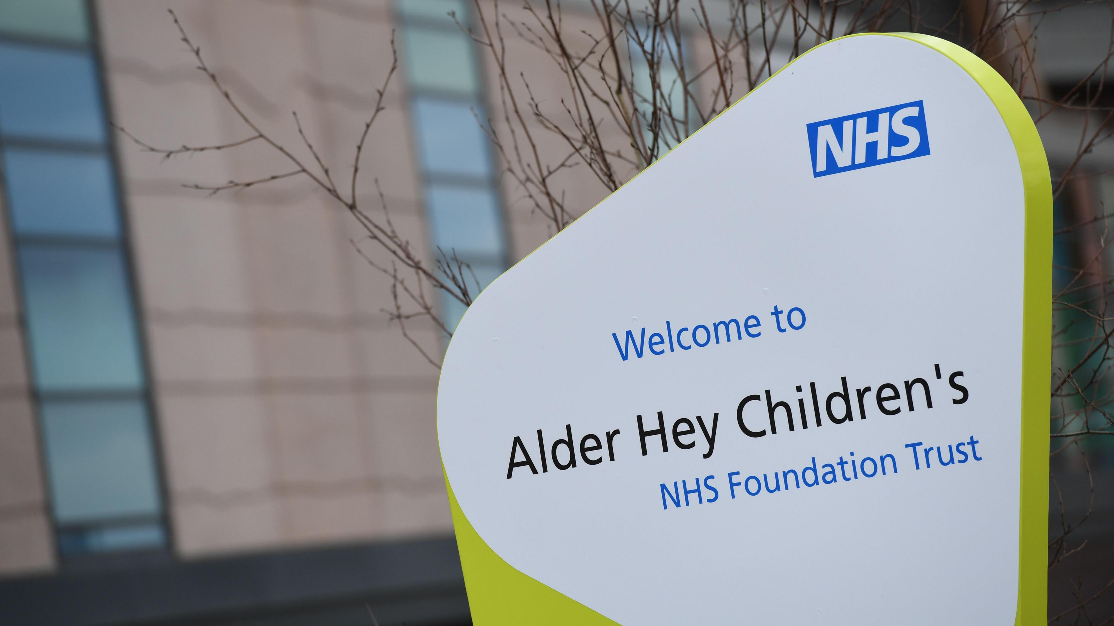 A sign outside Alder Hey Children's Hospital in Liverpool, northwest England.