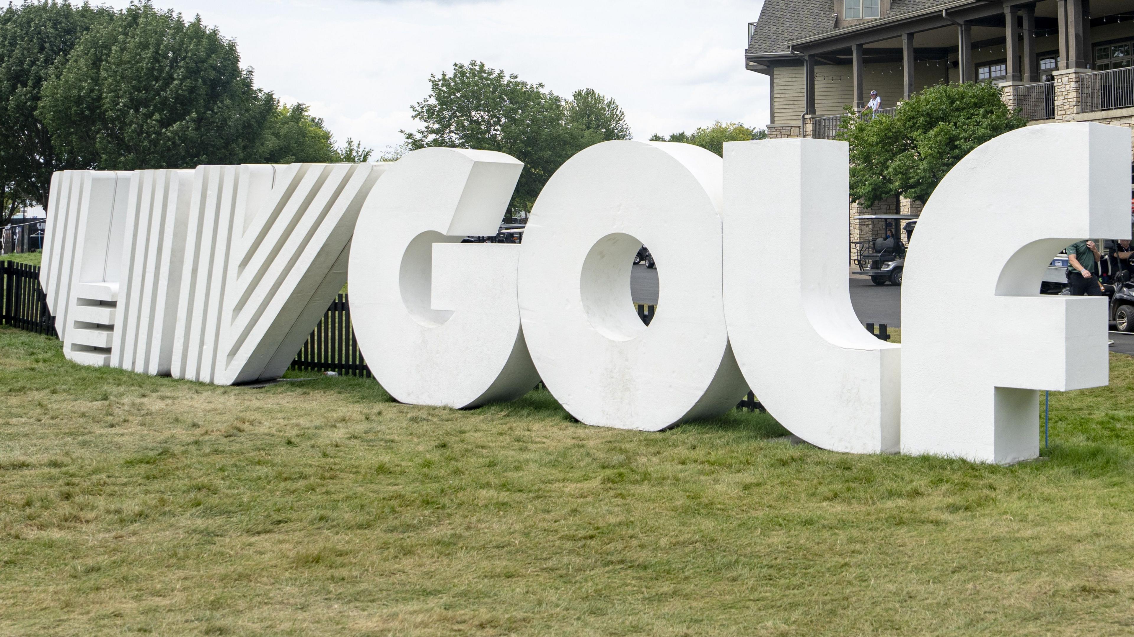 A LIV Golf sign at an event in Chicago