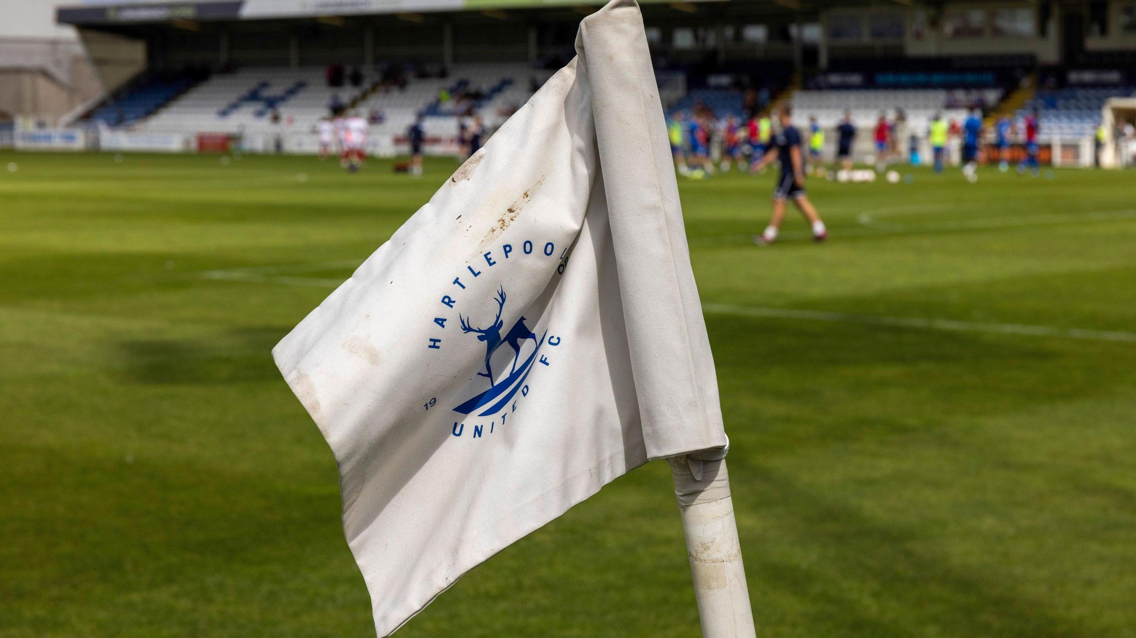 Corner flag with Hartlepool United logo on it