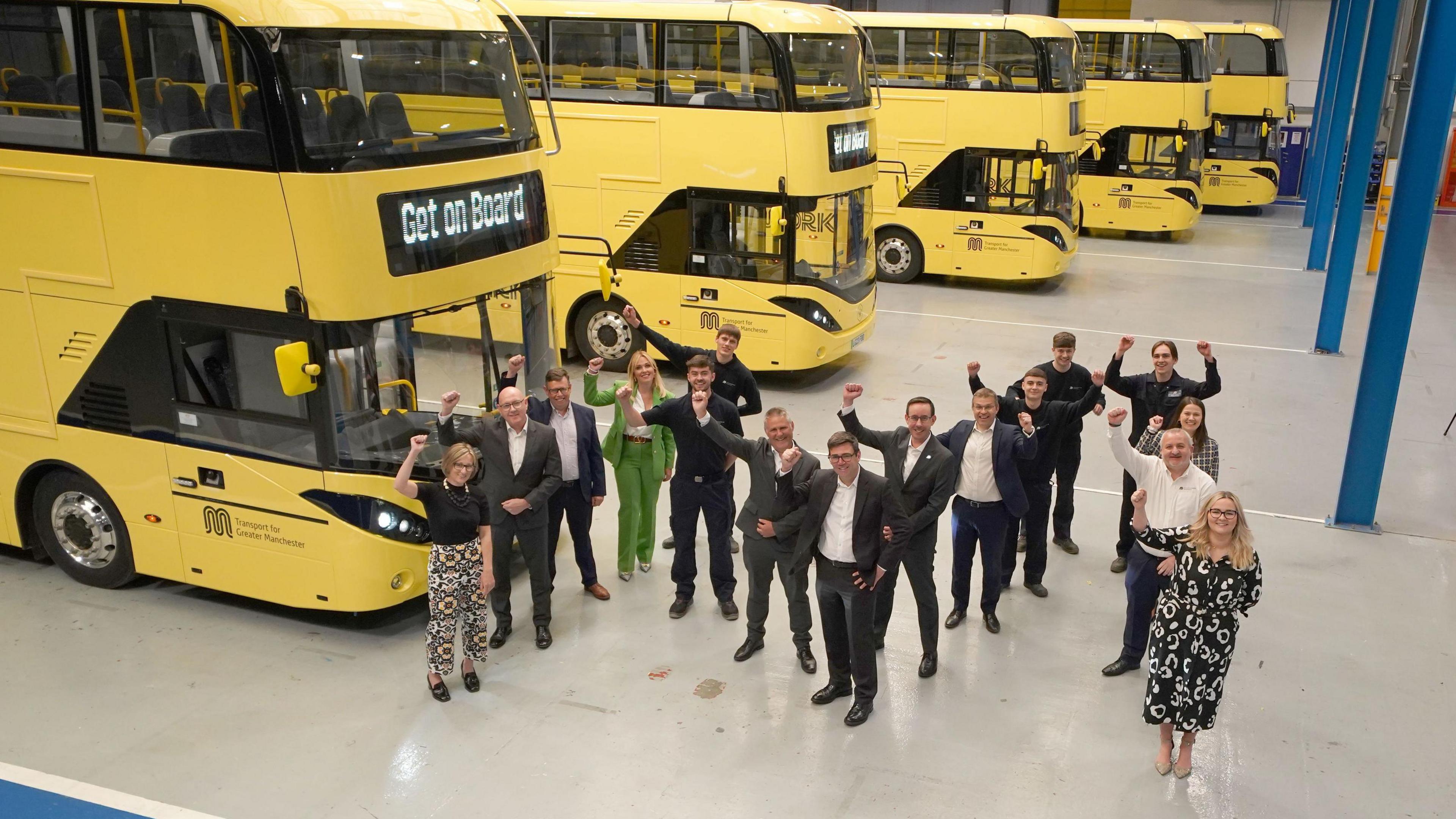 Mayor for Greater Manchester, Andy Burnham, with a fleet of new buses