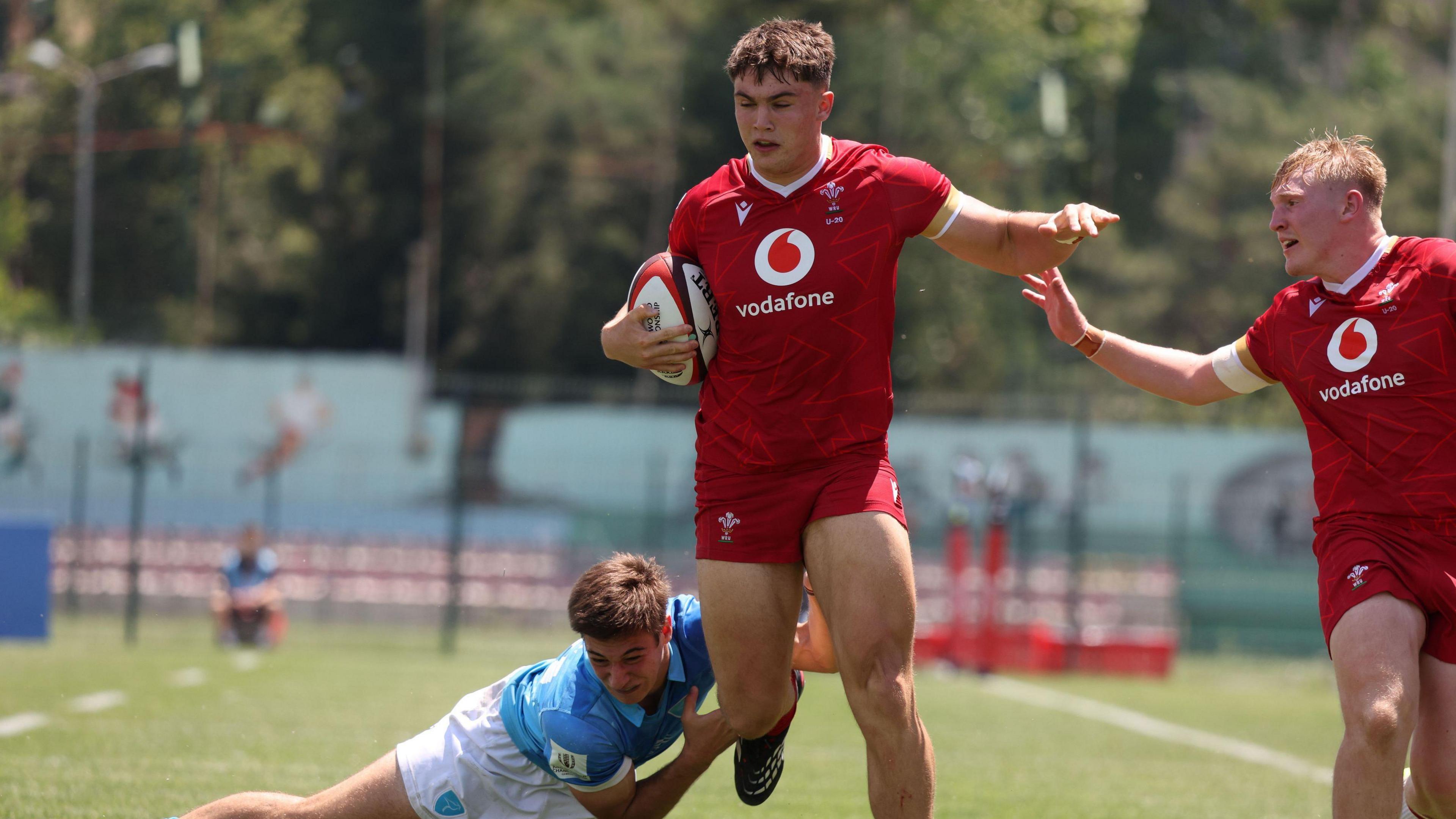 Jack Hoskins running with the ball for Wales Under-20s against Uruguay