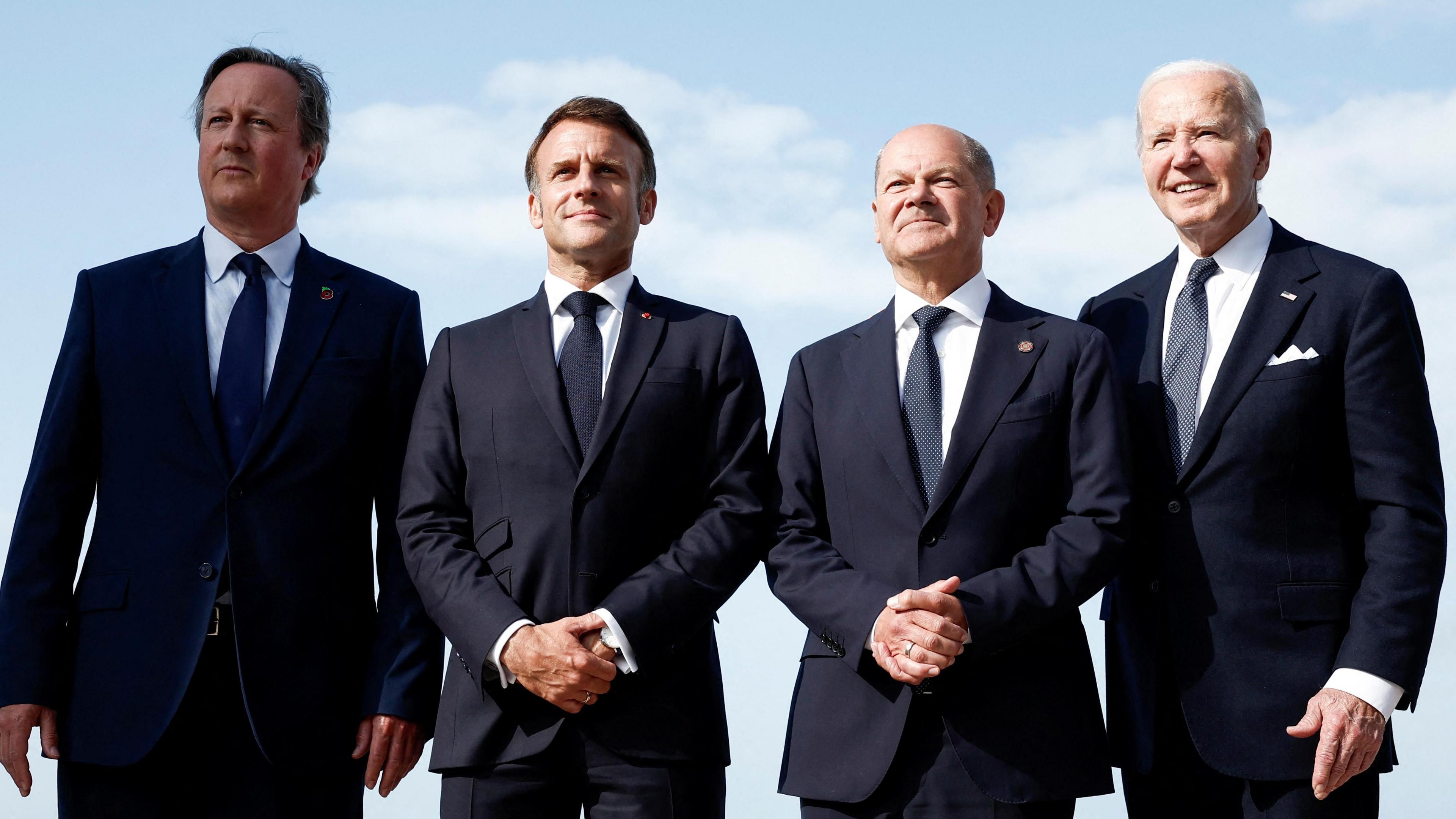 Lord Cameron with French President Emmanuel Macron, German Chancellor Olaf Scholz and US President Joe Biden