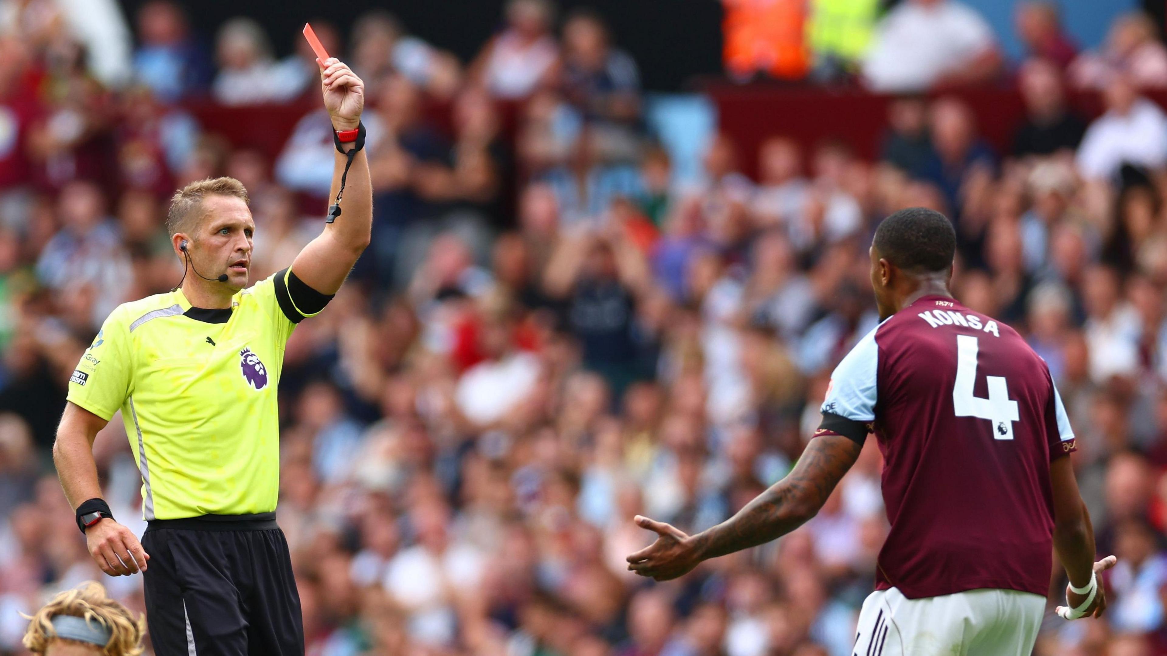 Ezri Konsa is sent off