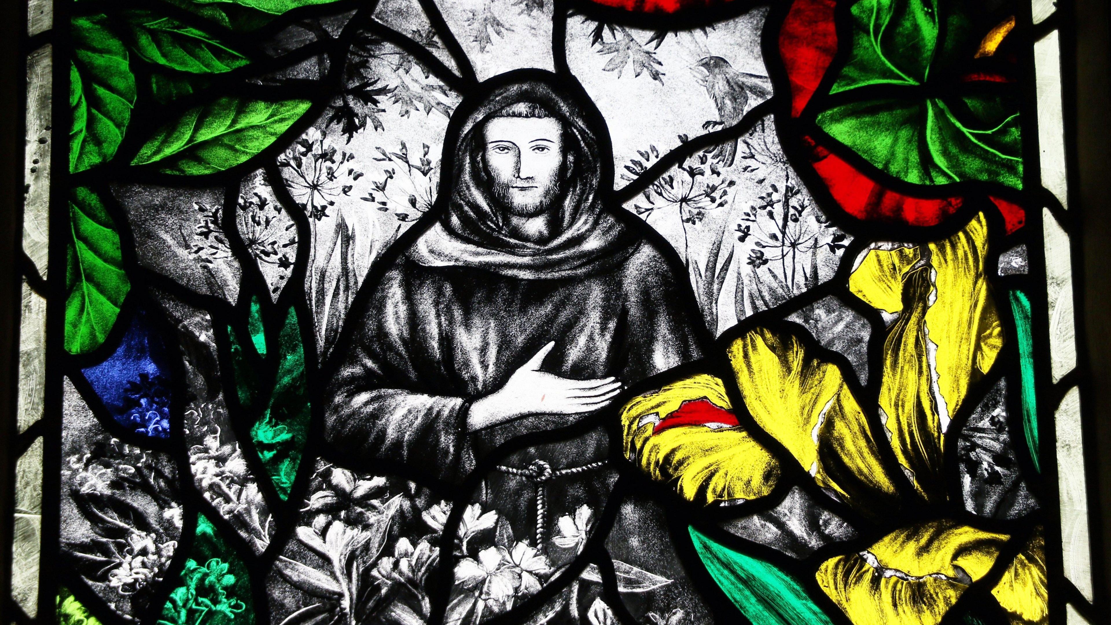 Stained glass window showing Saint Francis