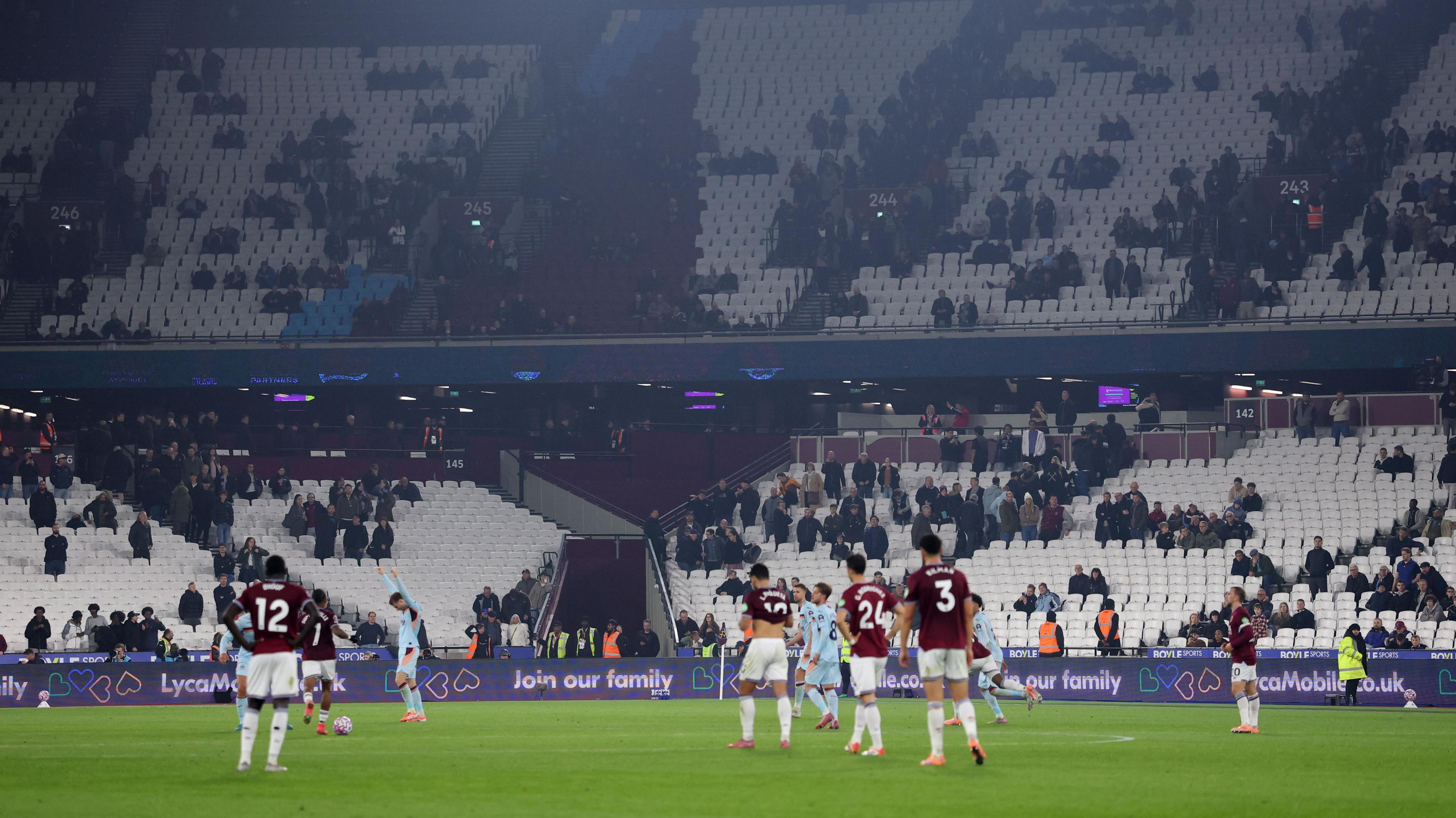 Empty seats at the London Stadium during West Ham's game against Brentford