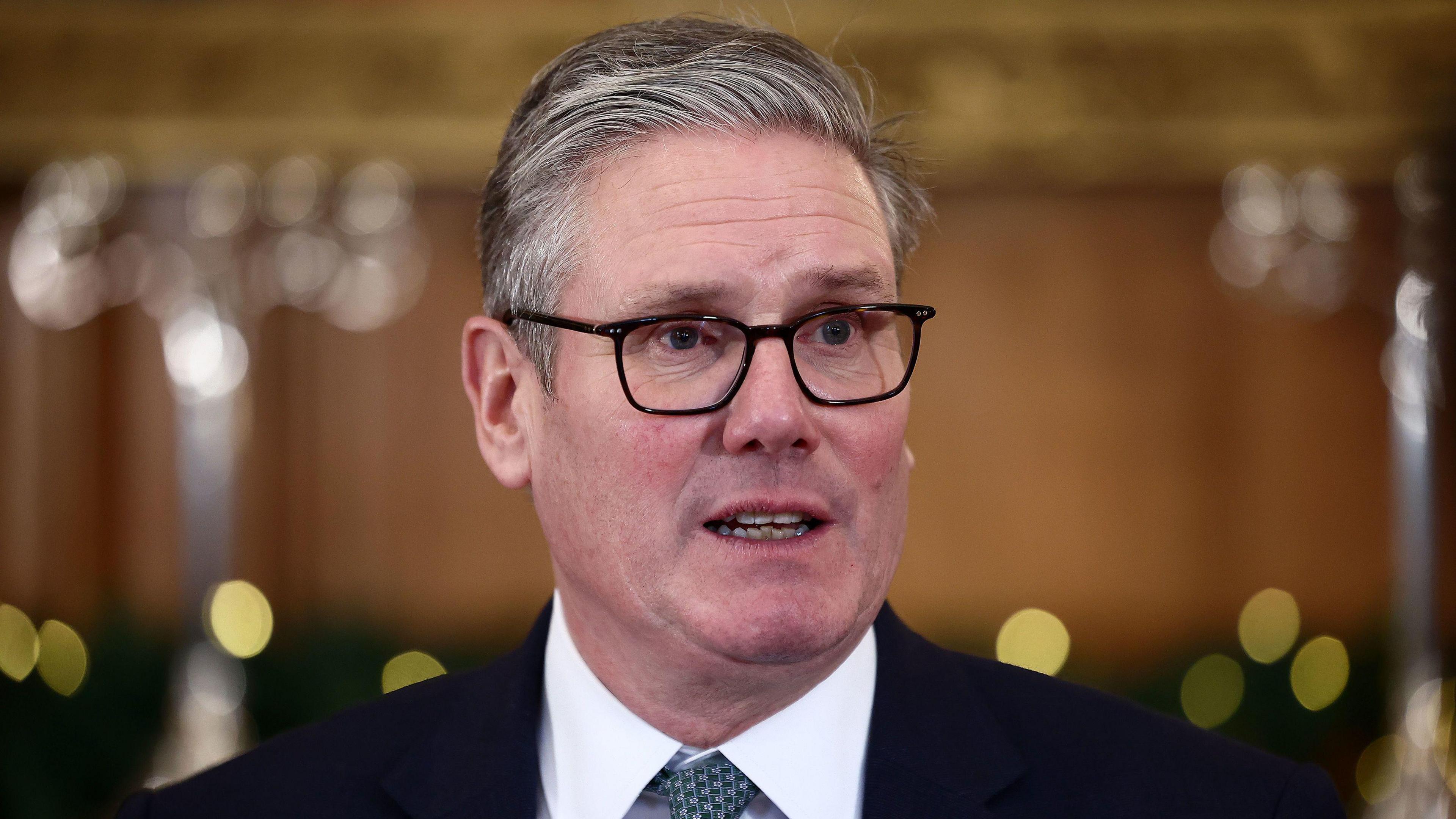 A close-up of Sir Keir Starmer at a press conference