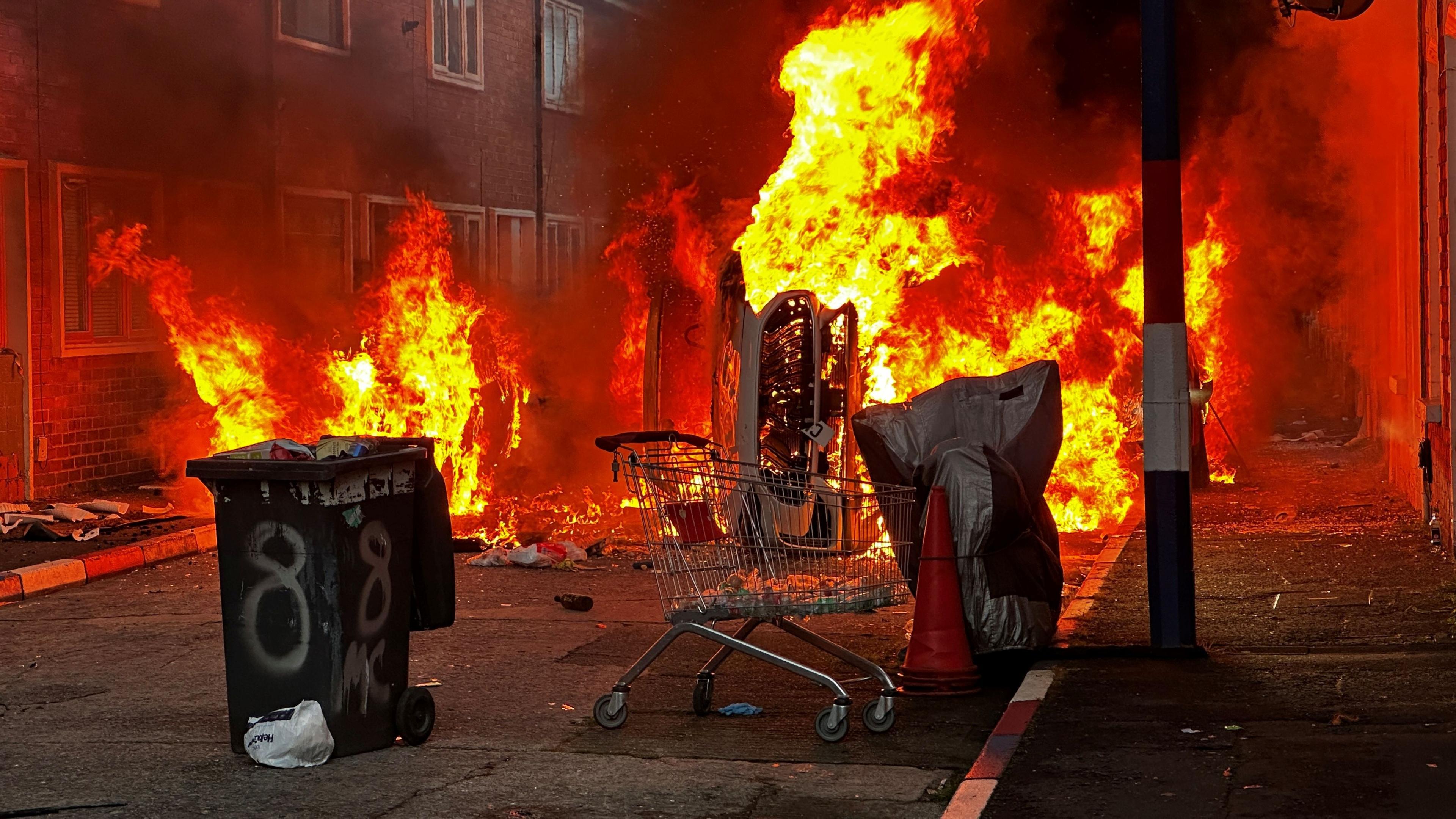 Cars and houses set on fire in Lendrick Street in east Belfast