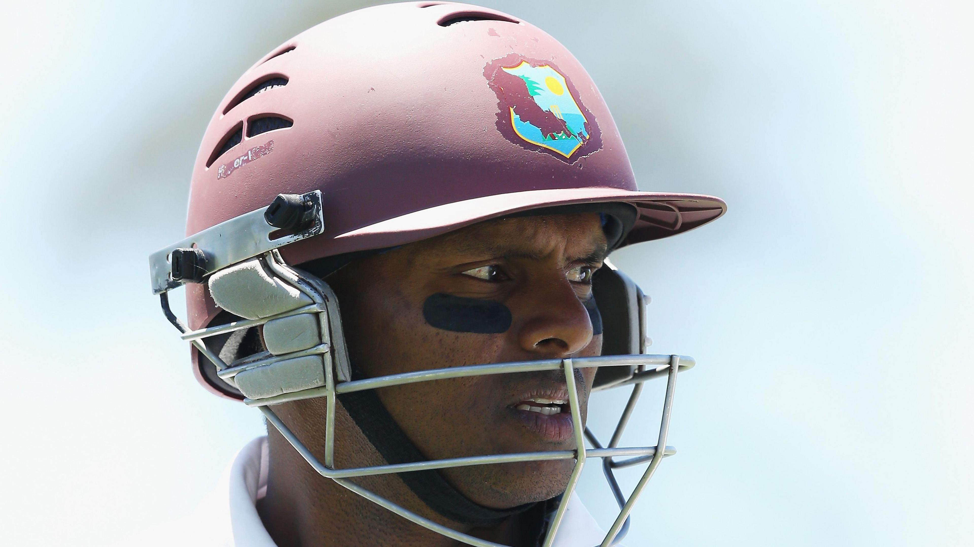 Shivnarine Chanderpaul with black tape under his eyes