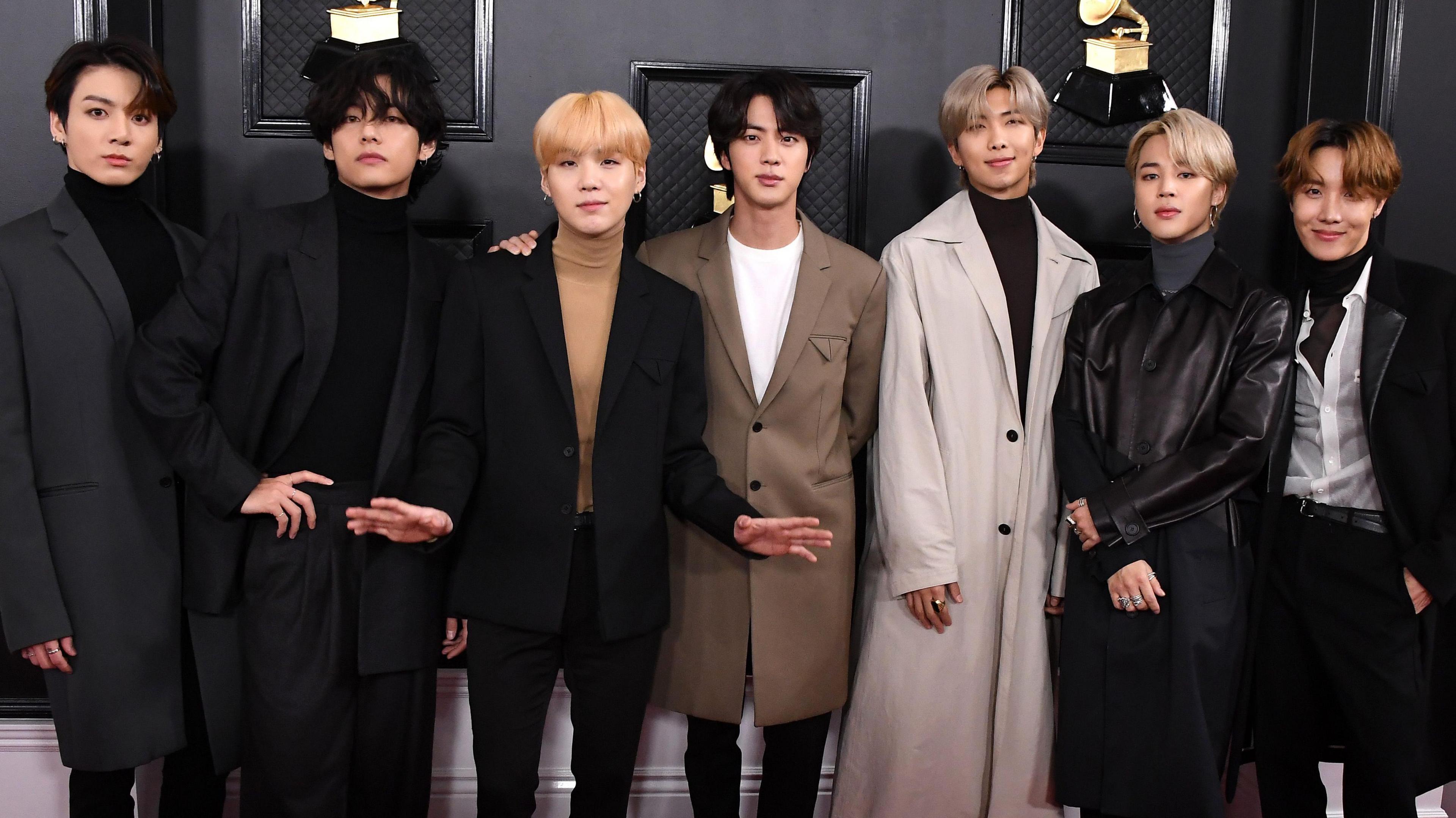 BTS at the 2022 Grammys red carpet