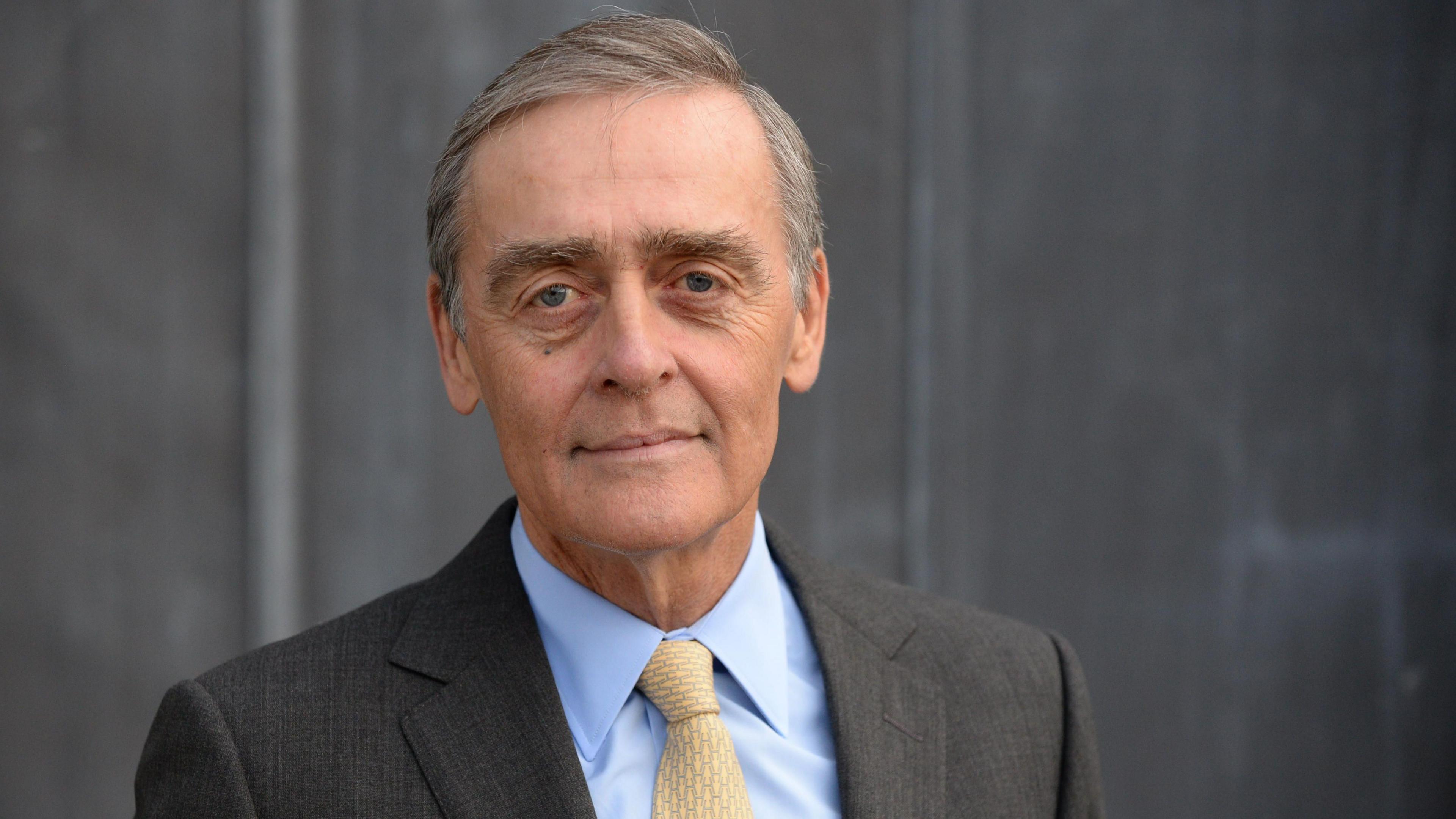 Gerald Grosvenor the late 6th Duke of Westminster wearing a grey suit blue shirt and cream tie. He died in 2016. 