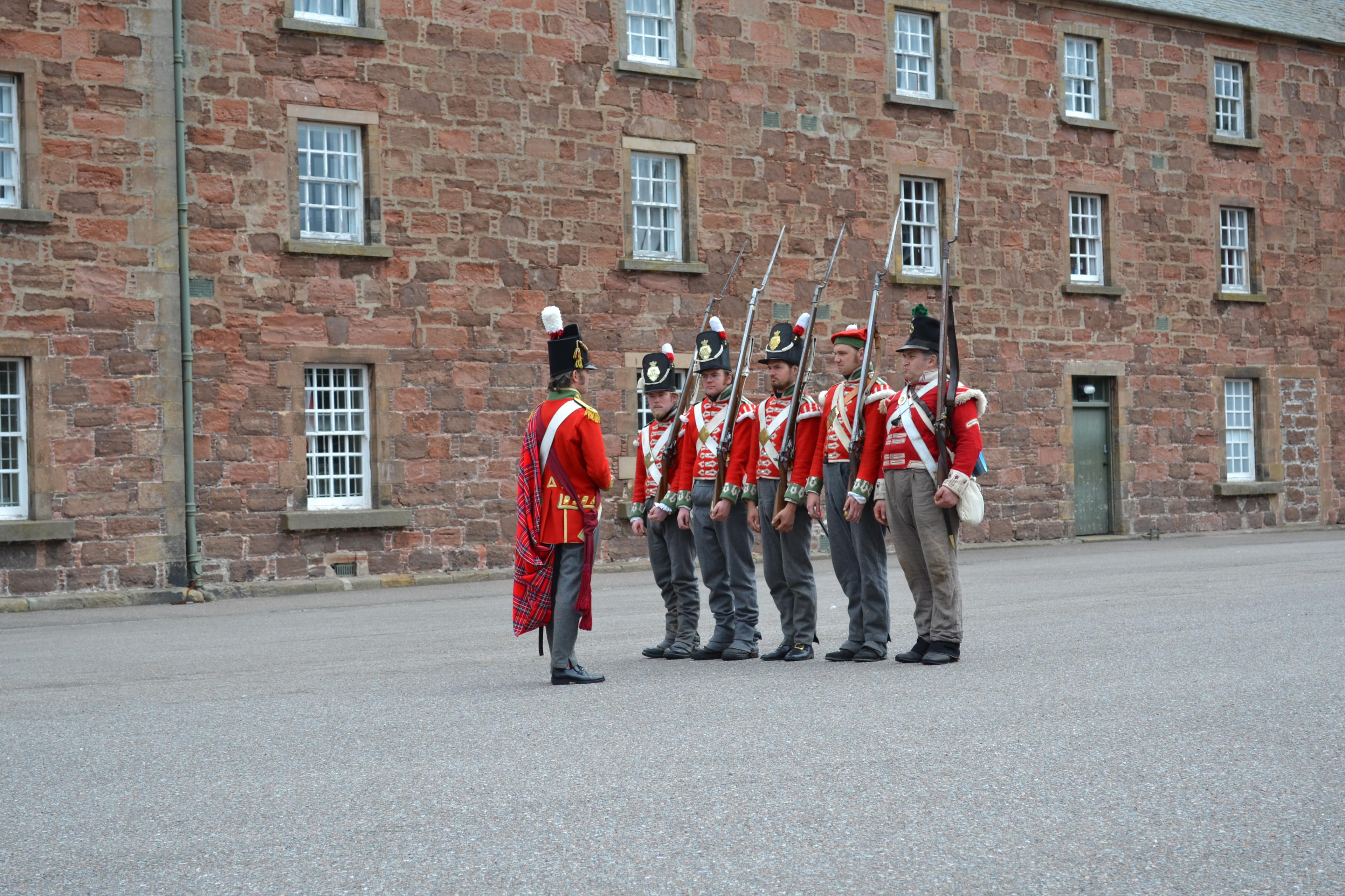 Re-enactors in uniforms worn by Scottish soldiers in the Crimean War