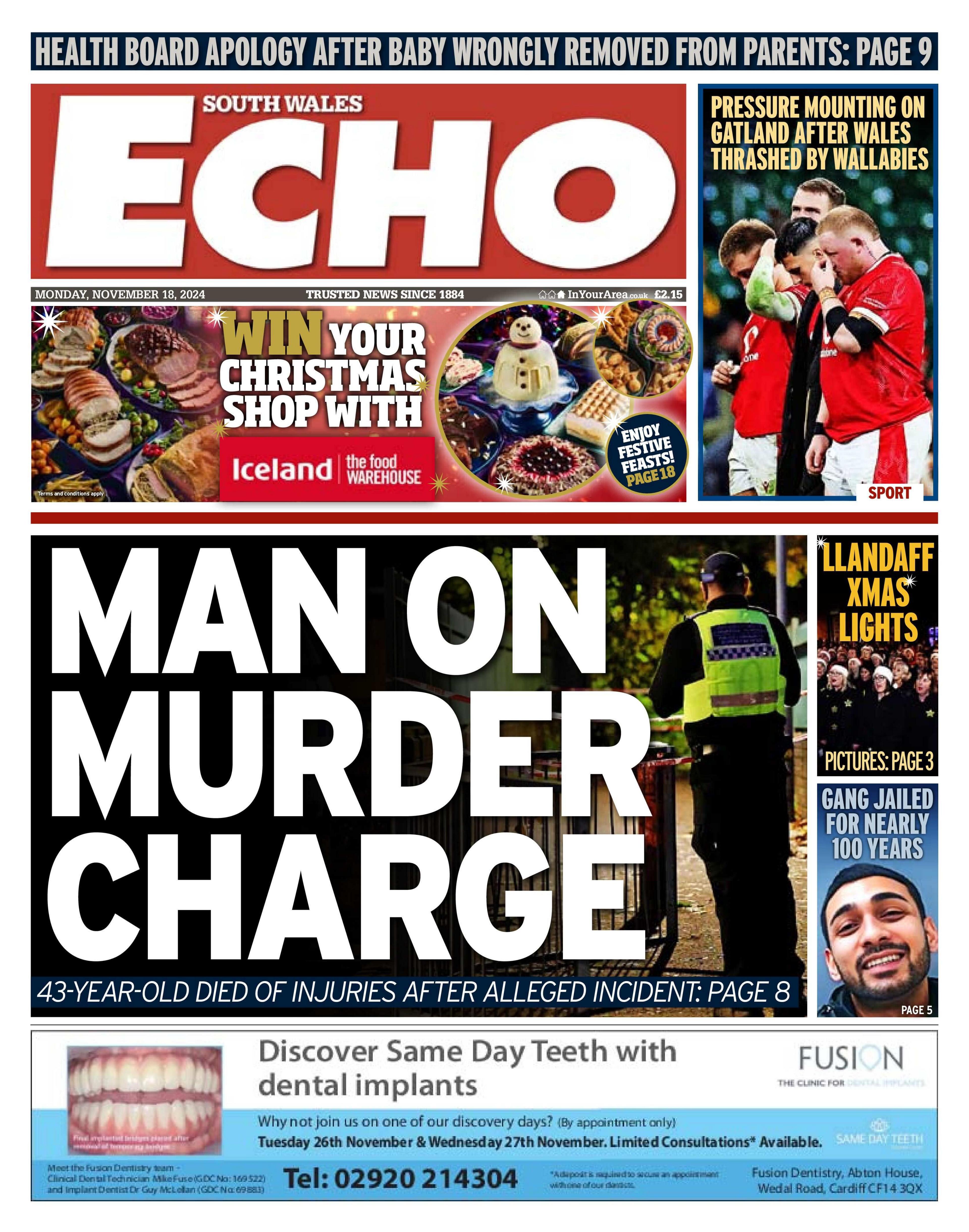 South Wales Echo front page