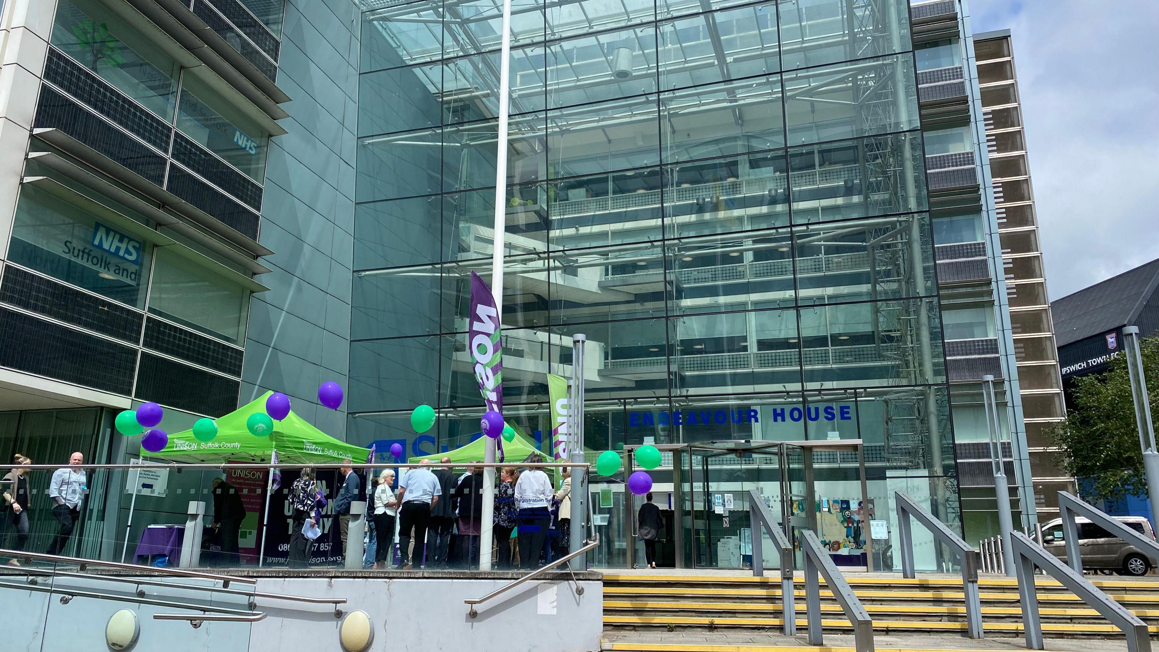 The Unison rally outside the county council's headquarters