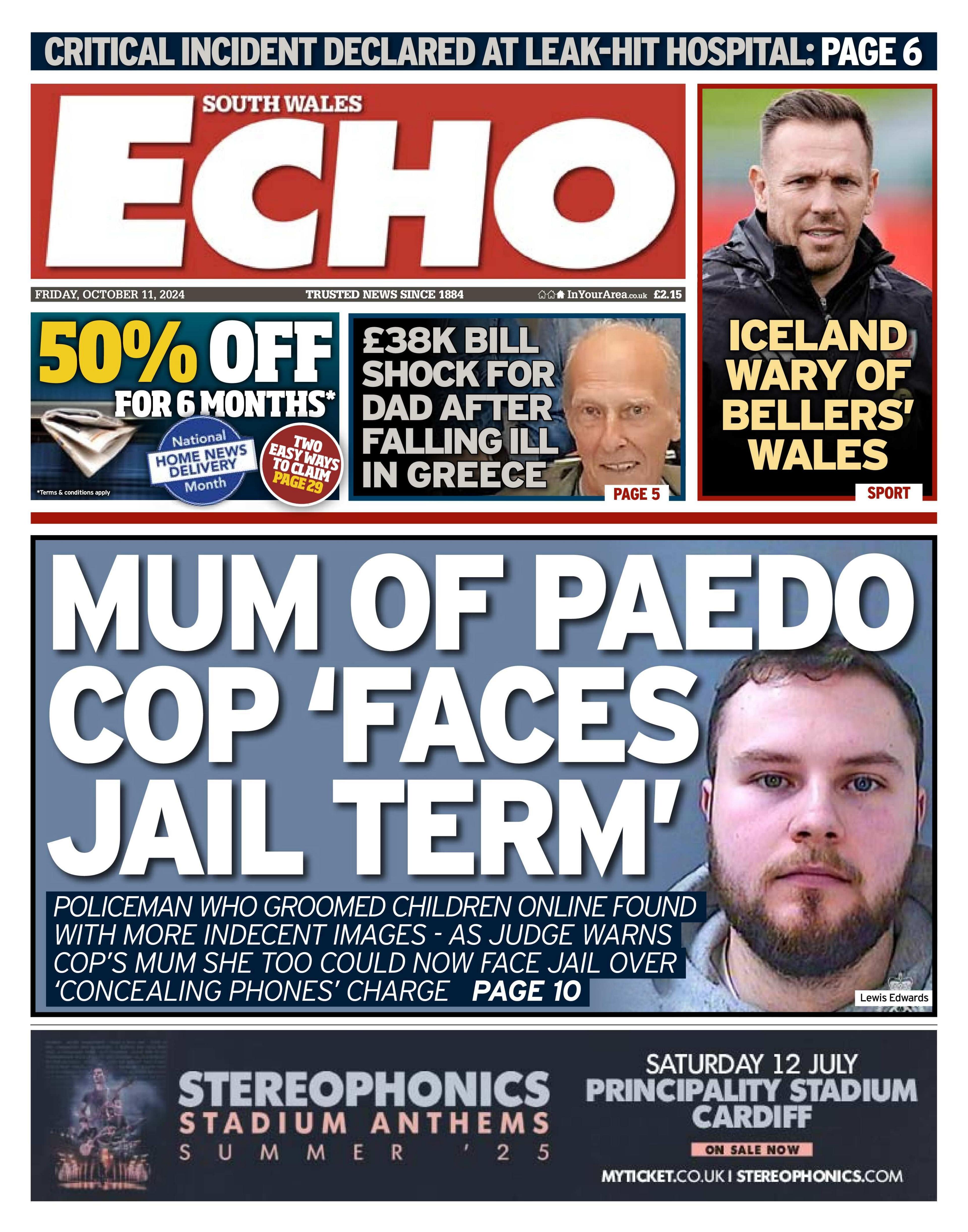 Front page of the South Wales Echo 