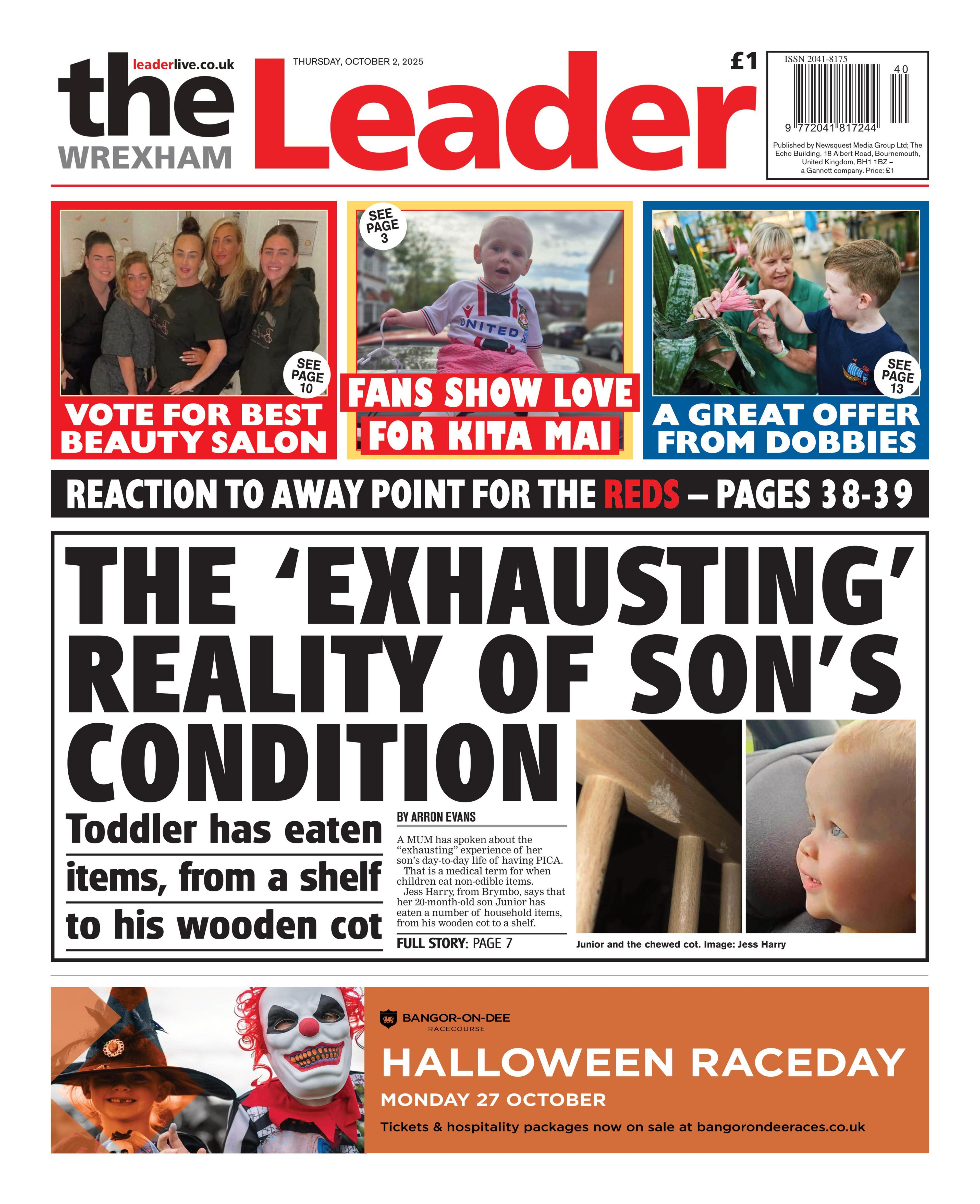 Main headline: The 'exhausting' reality of son's condition. Three images above with headlines that read (left to right) 'vote for best beauty salon', 'fans show love for kita mai', and 'a great offer from dobbies'