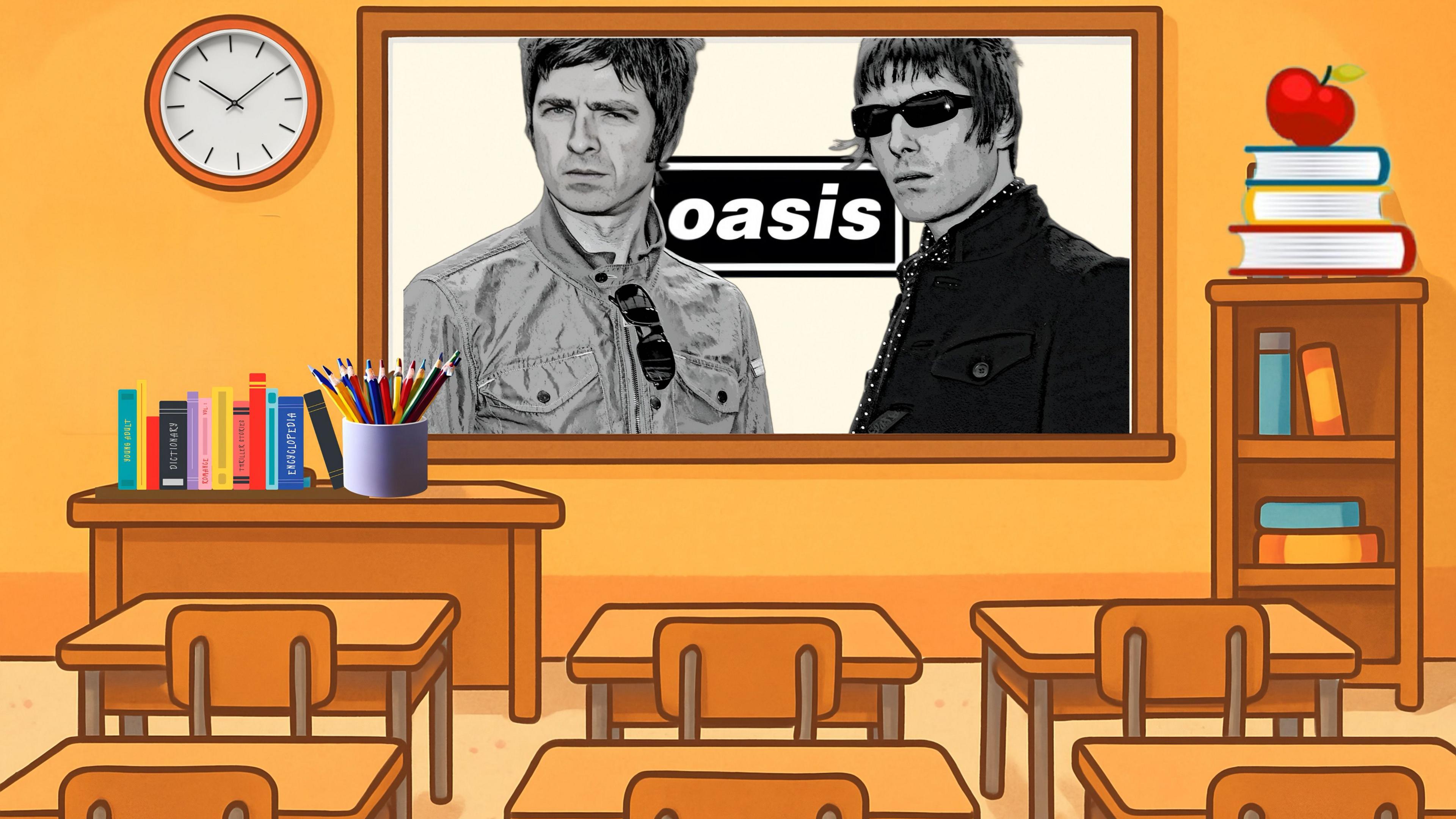 Oasis on a whiteboard in a classroom.