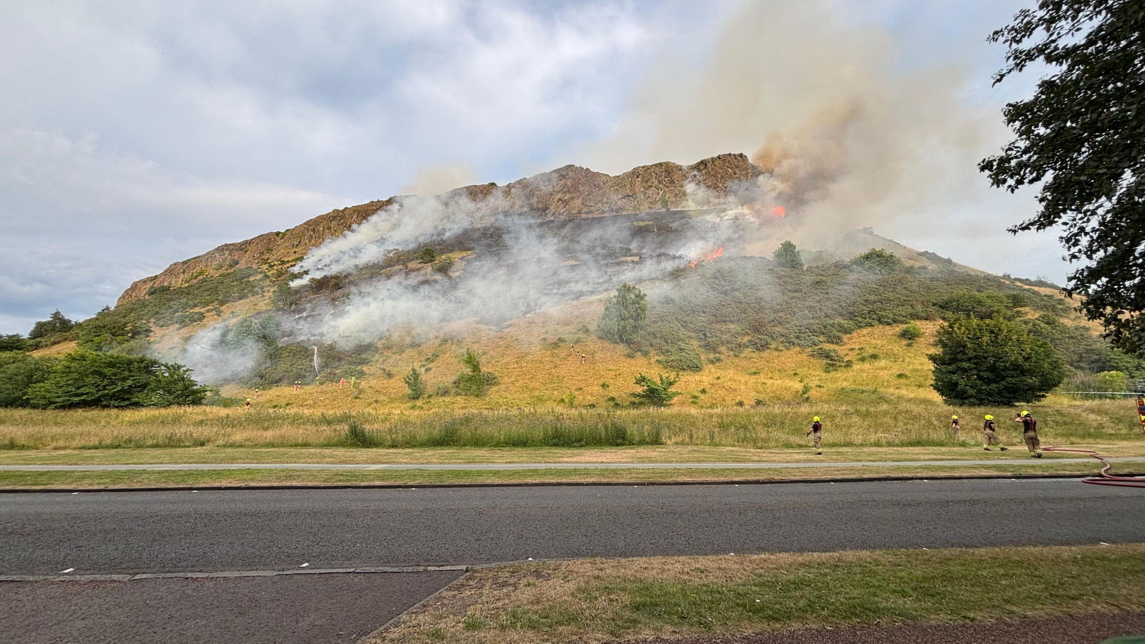 Fire crews responding to the fire on Arthur’s Seat.