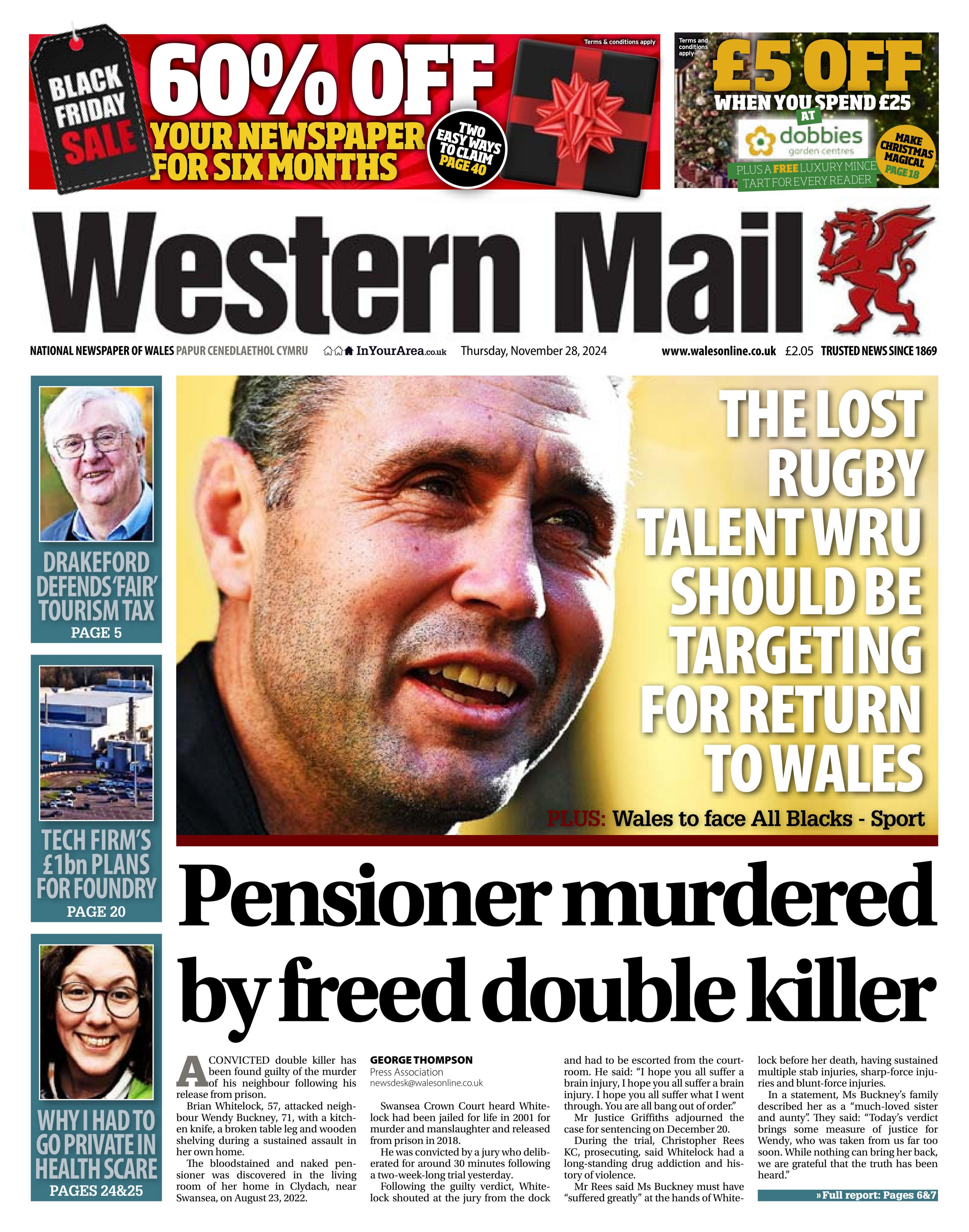 Front page of the Western Mail