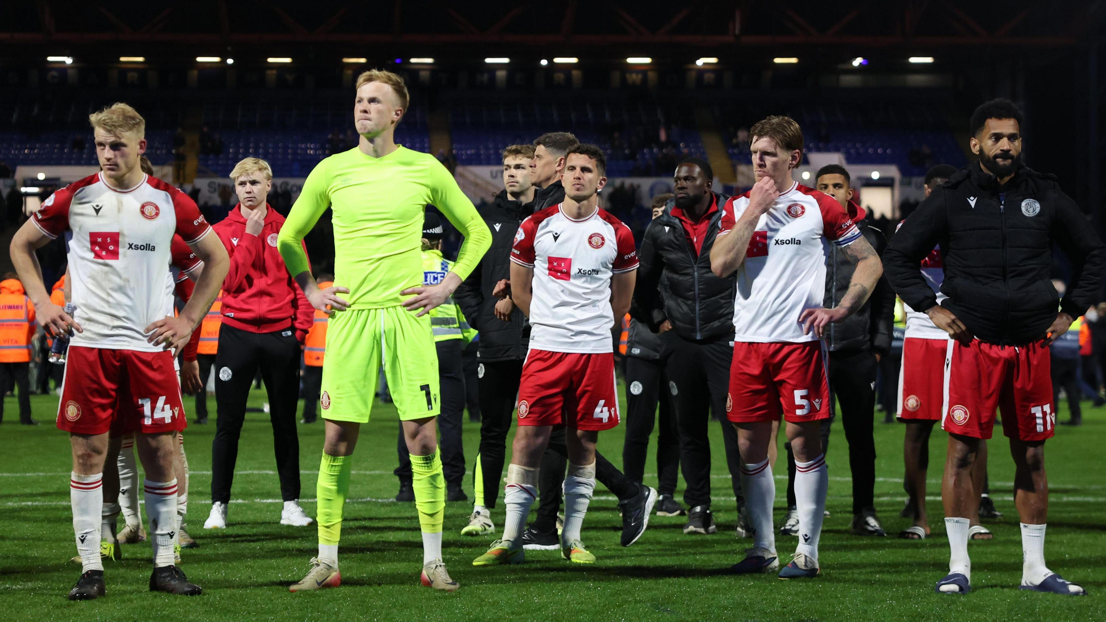 Stevenage players acknowledge their fans