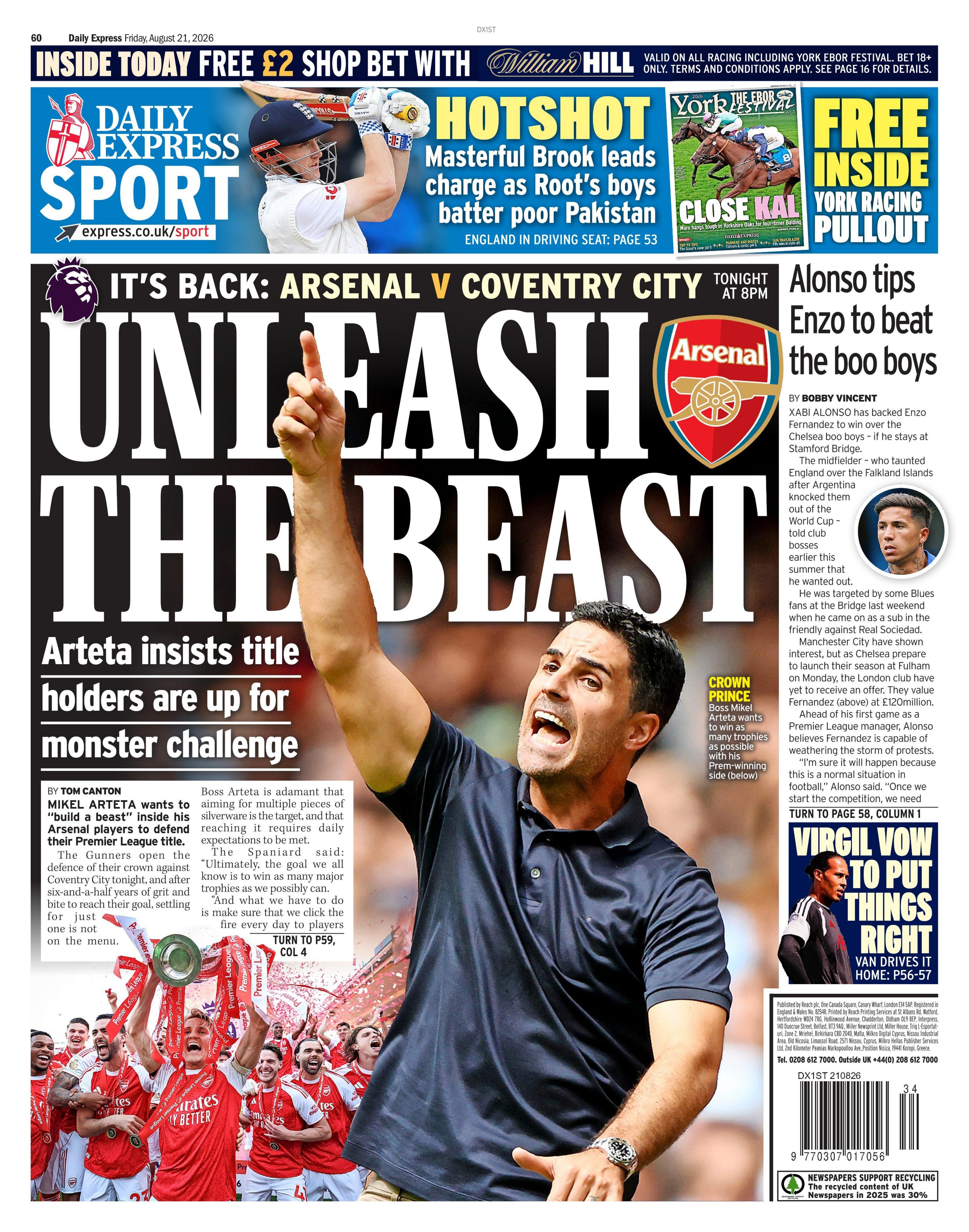 Back page of the Daily Express on 21 August 2026
