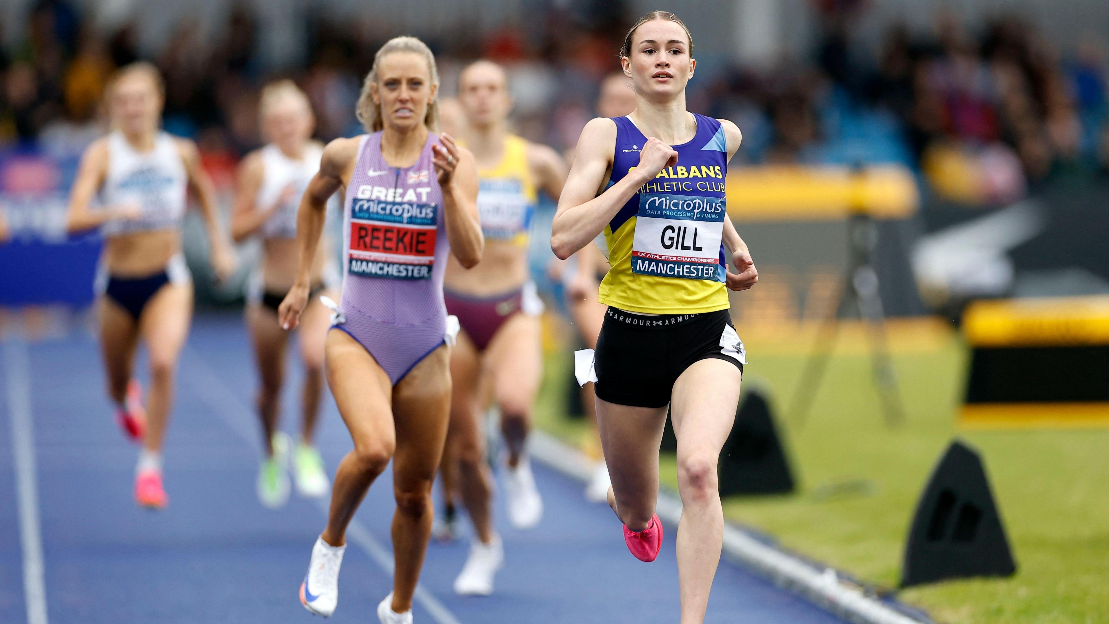 Britain's Phoebe Gill and Britain's Jemma Reekie in action during the women's 800m final.