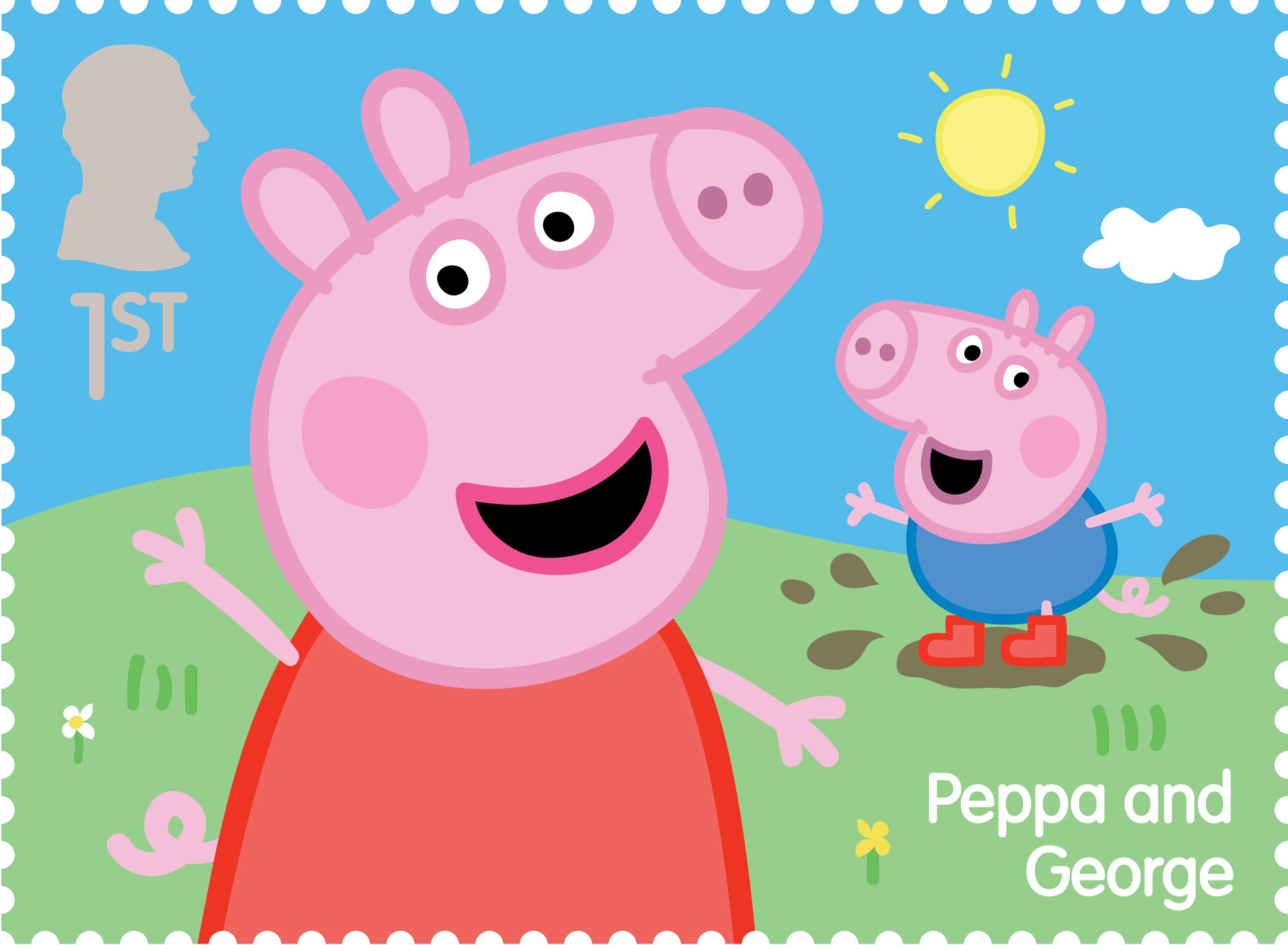 Stamp featuring Peppa Pig and George.