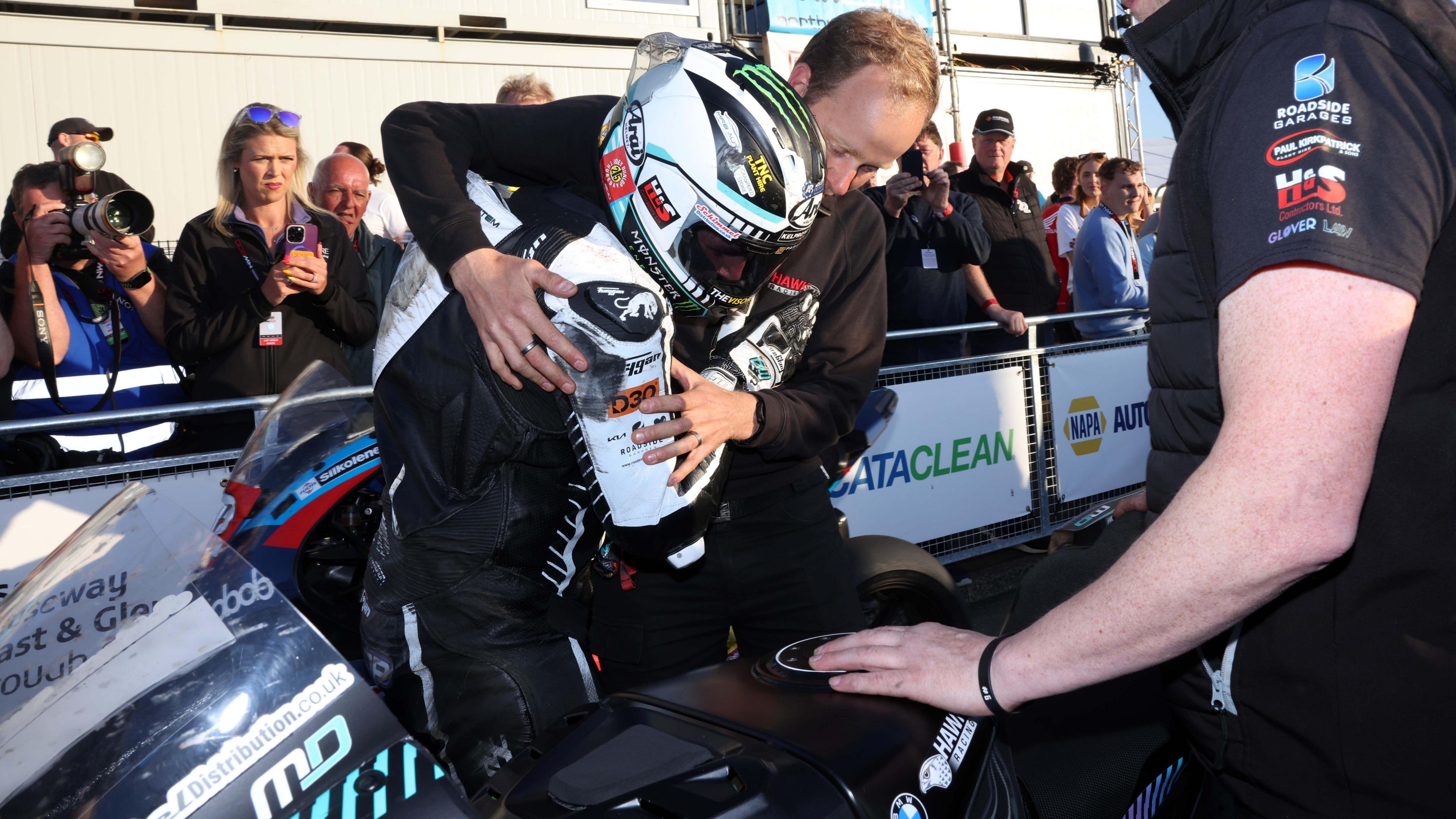 Michael Dunlop celebrates his Superstock victory