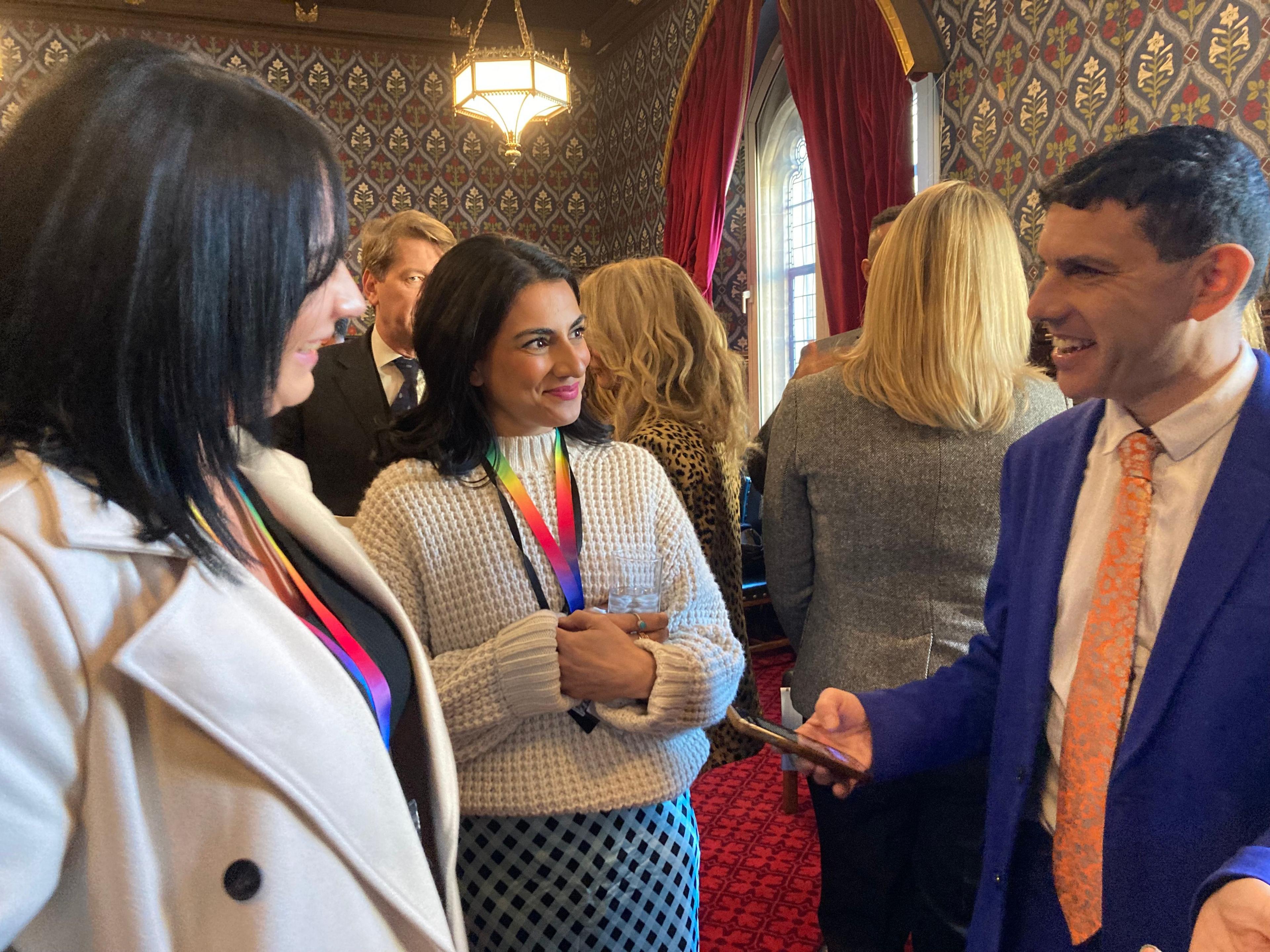 Parents Kathryn Mulroy and Sandeep Baines speak to Leeds North West MP Alex Sobel