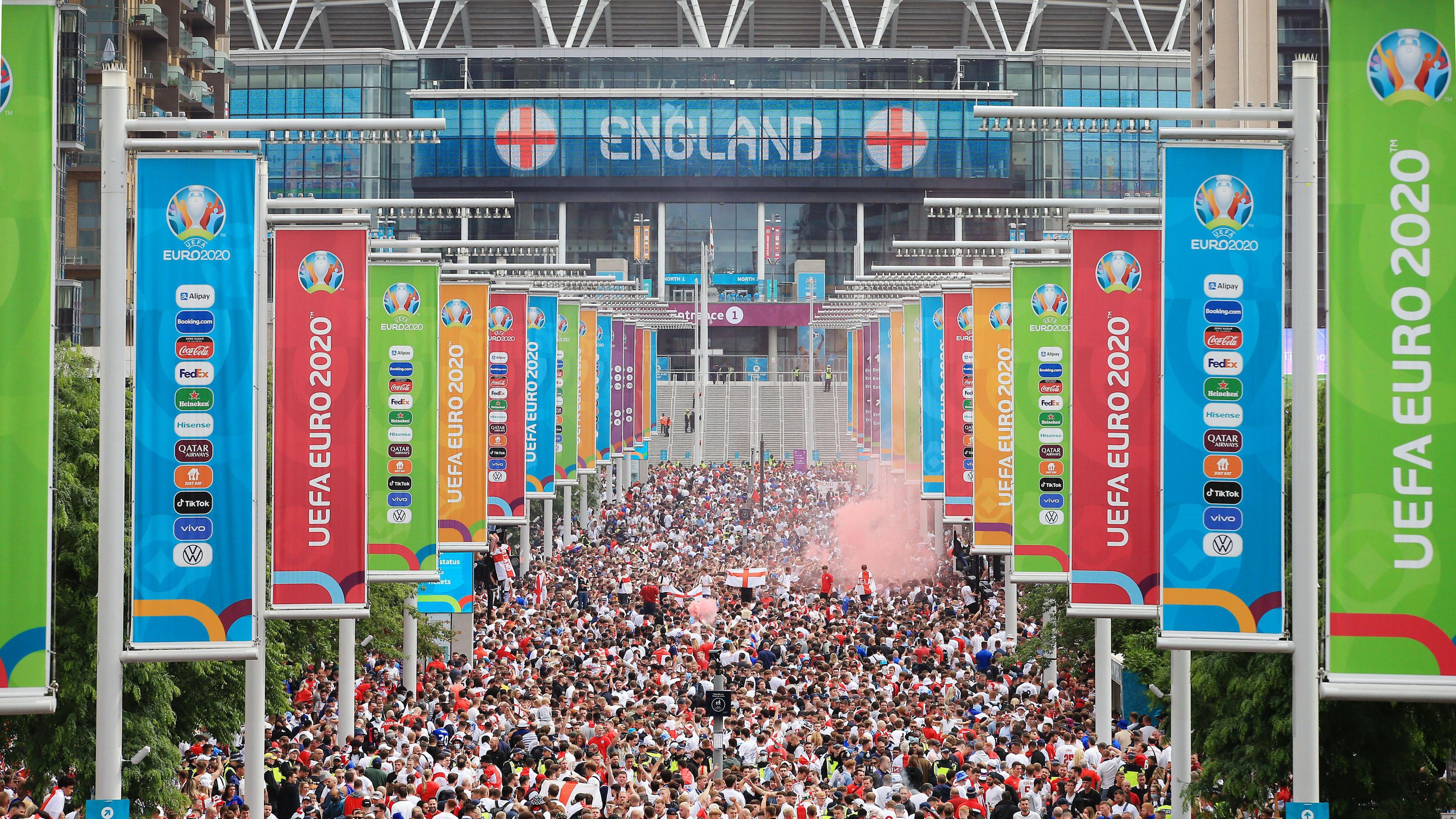 Fans along Wembley way before the Euro 2020 final between England and Italy