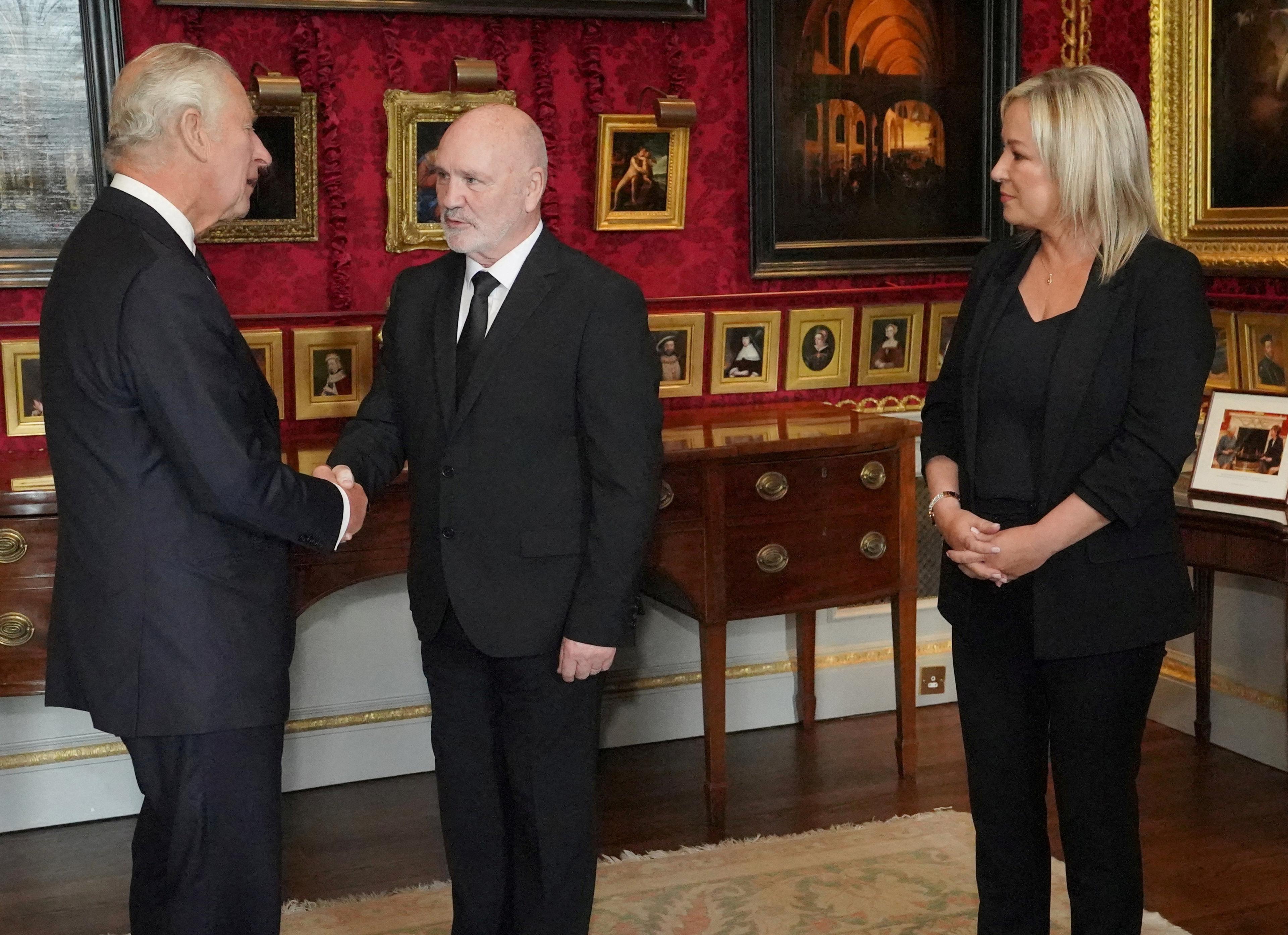 King Charles meeting Alex Maskey and Michelle O'Neill