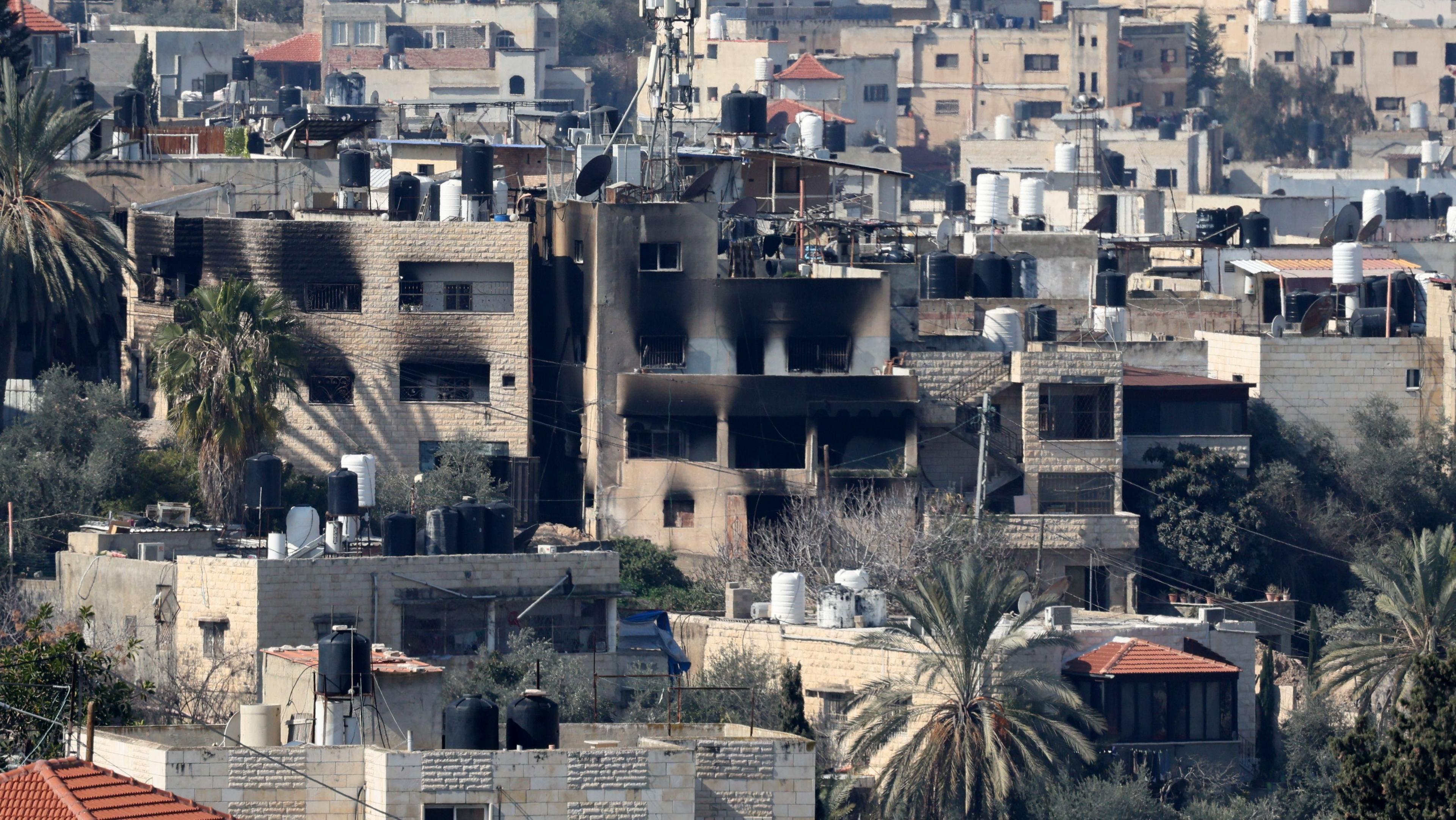 Scorch marks on a Palestinian homes during the ninth day of an Israeli military operation in Jenin, in the occupied West Bank (29 January 2025)