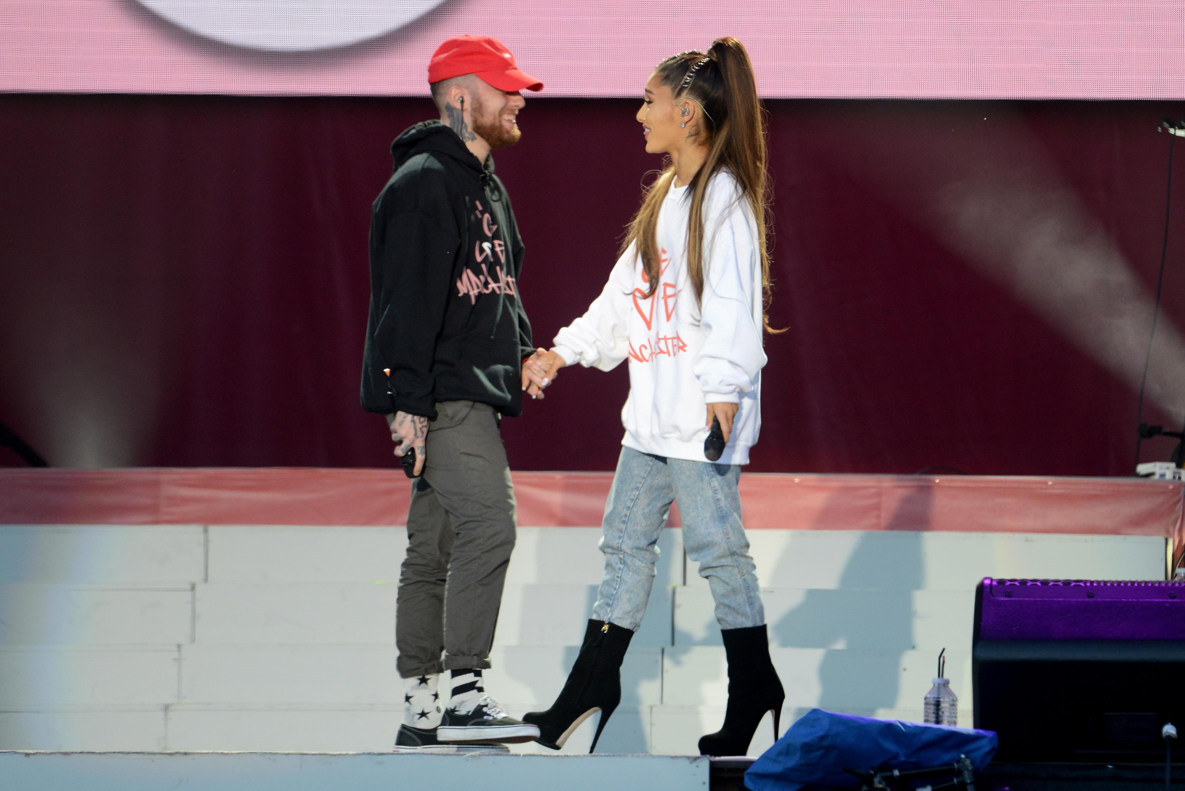 Mac Miller and Ariana Grande on stage at the Manchester One Love concert