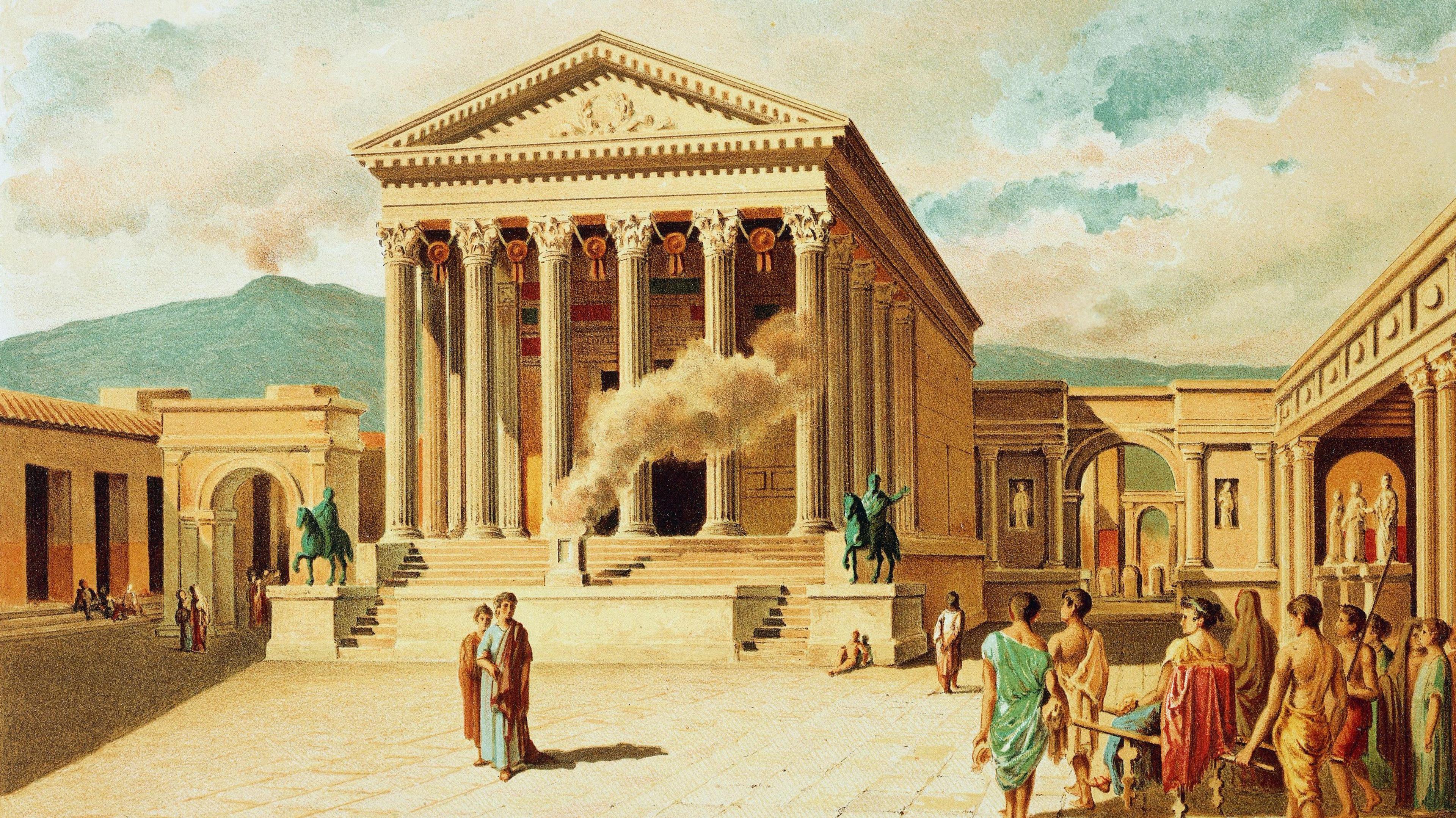 Illustration of the Forum and Temple of Jupiter in Pompeii