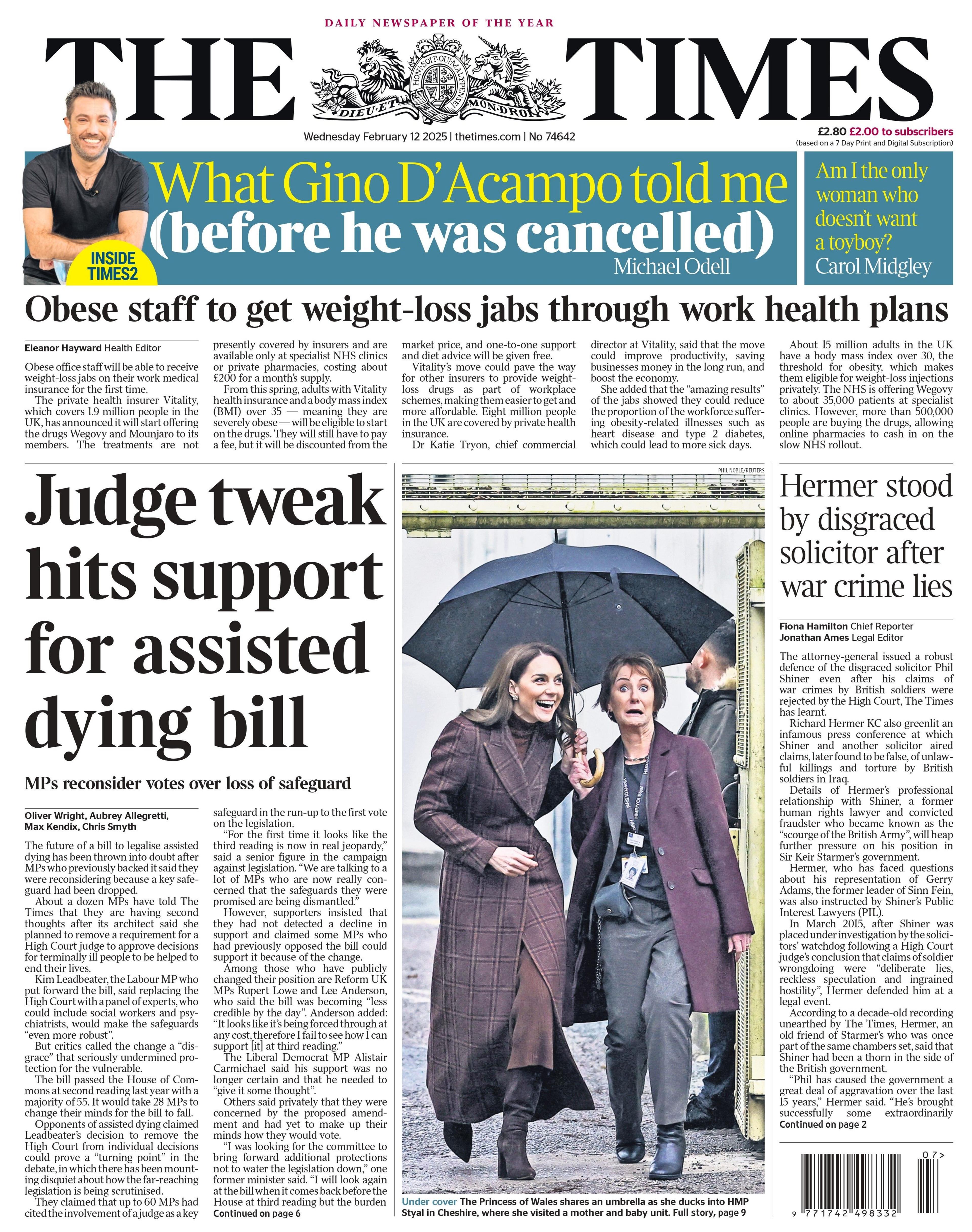 The Times: Judge tweak hits support for assisted dying bill