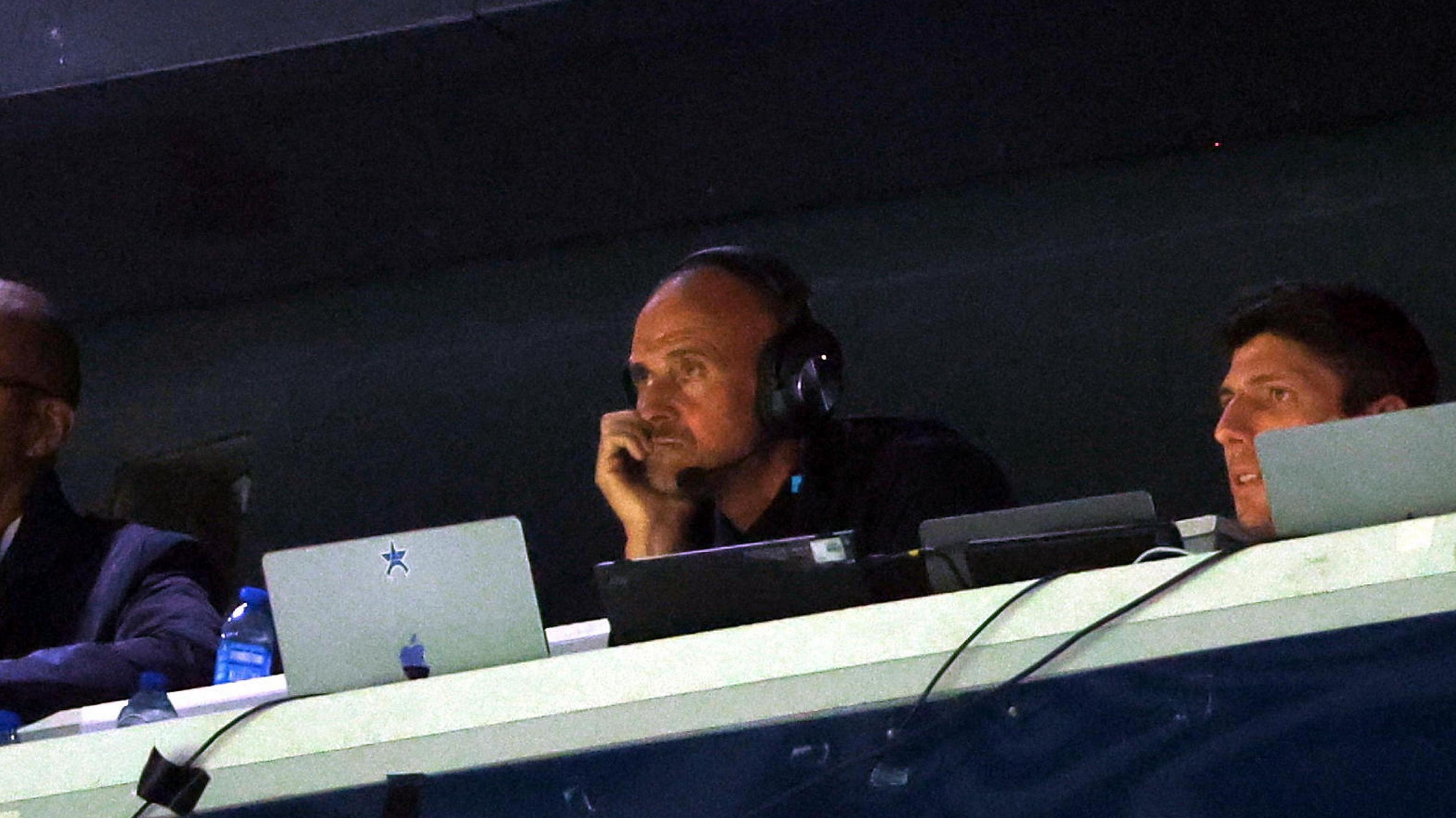 Luis Enrique watching PSG v Atalanta in the Champions League