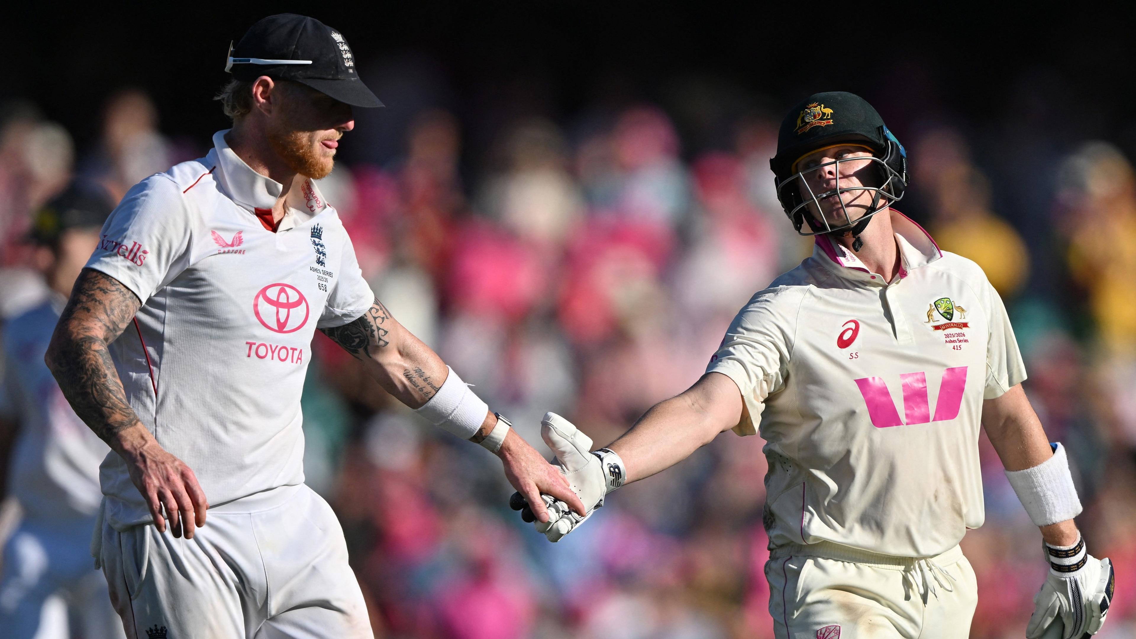 Ben Stokes and Steve Smith share handshake after day three of Ashes Test