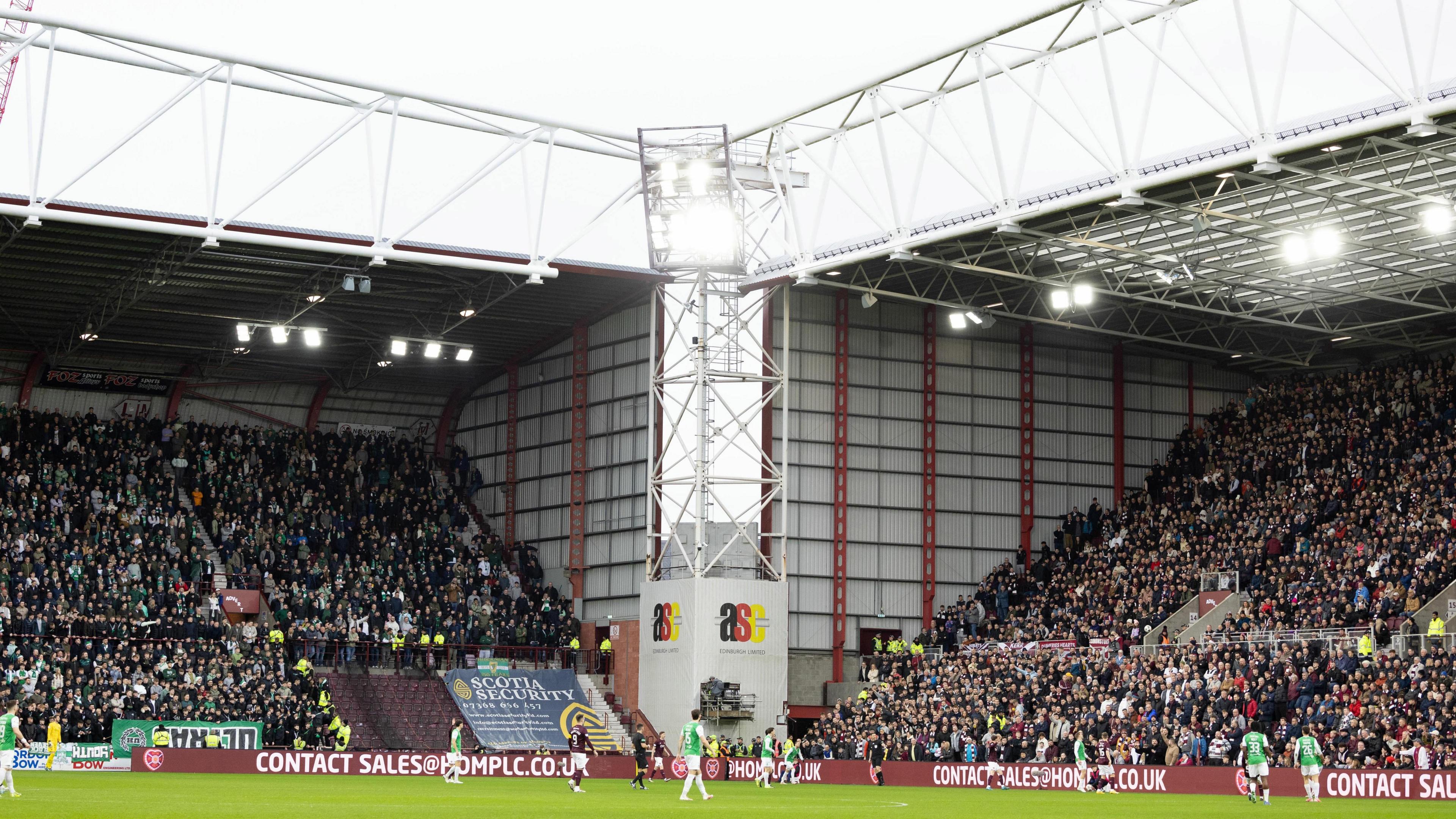 A general view of the pitch and fans during a match between Hearts and Hibs at Tynecastle in December.