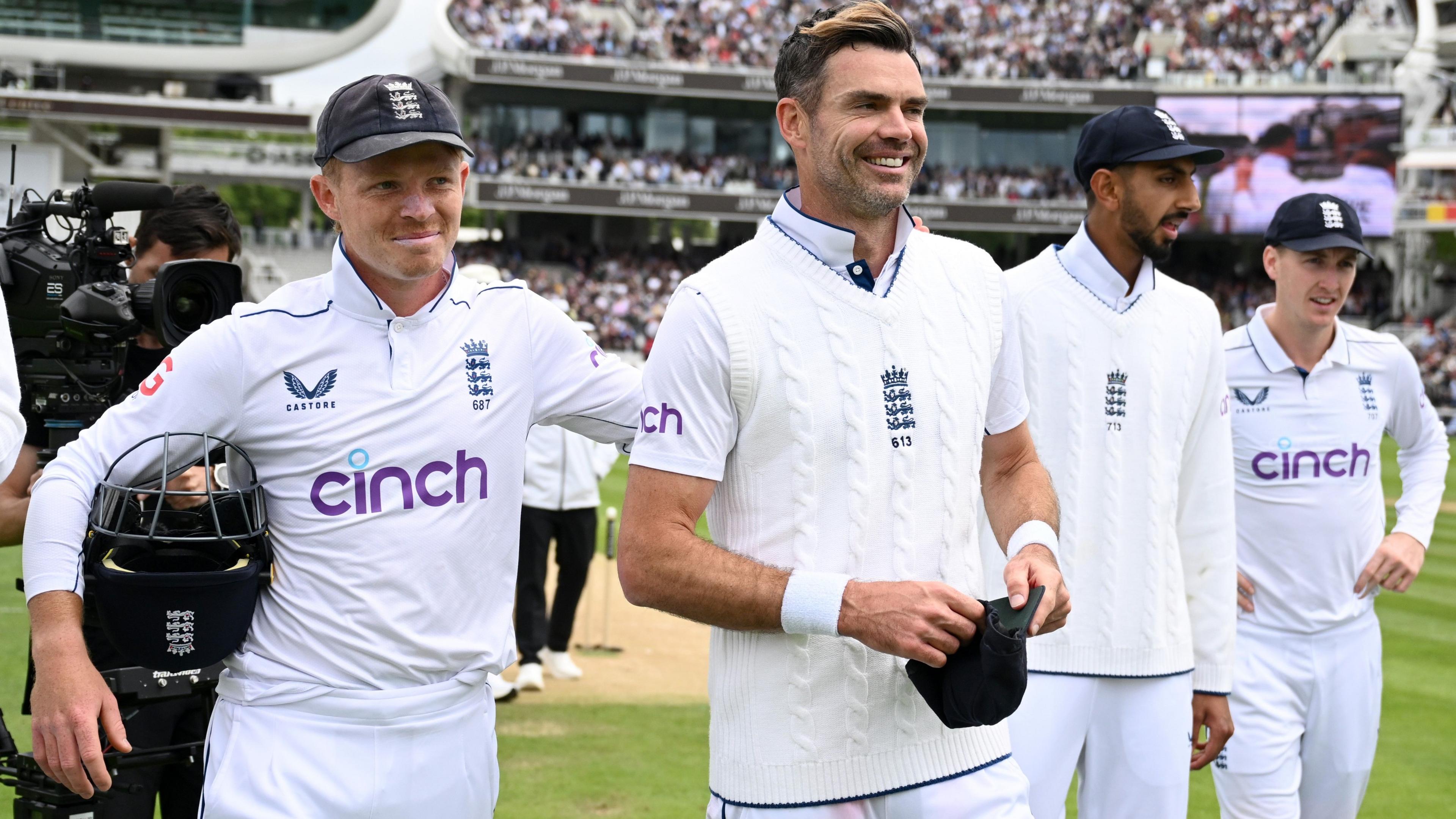 James Anderson walks off with his team-mates at Lord's