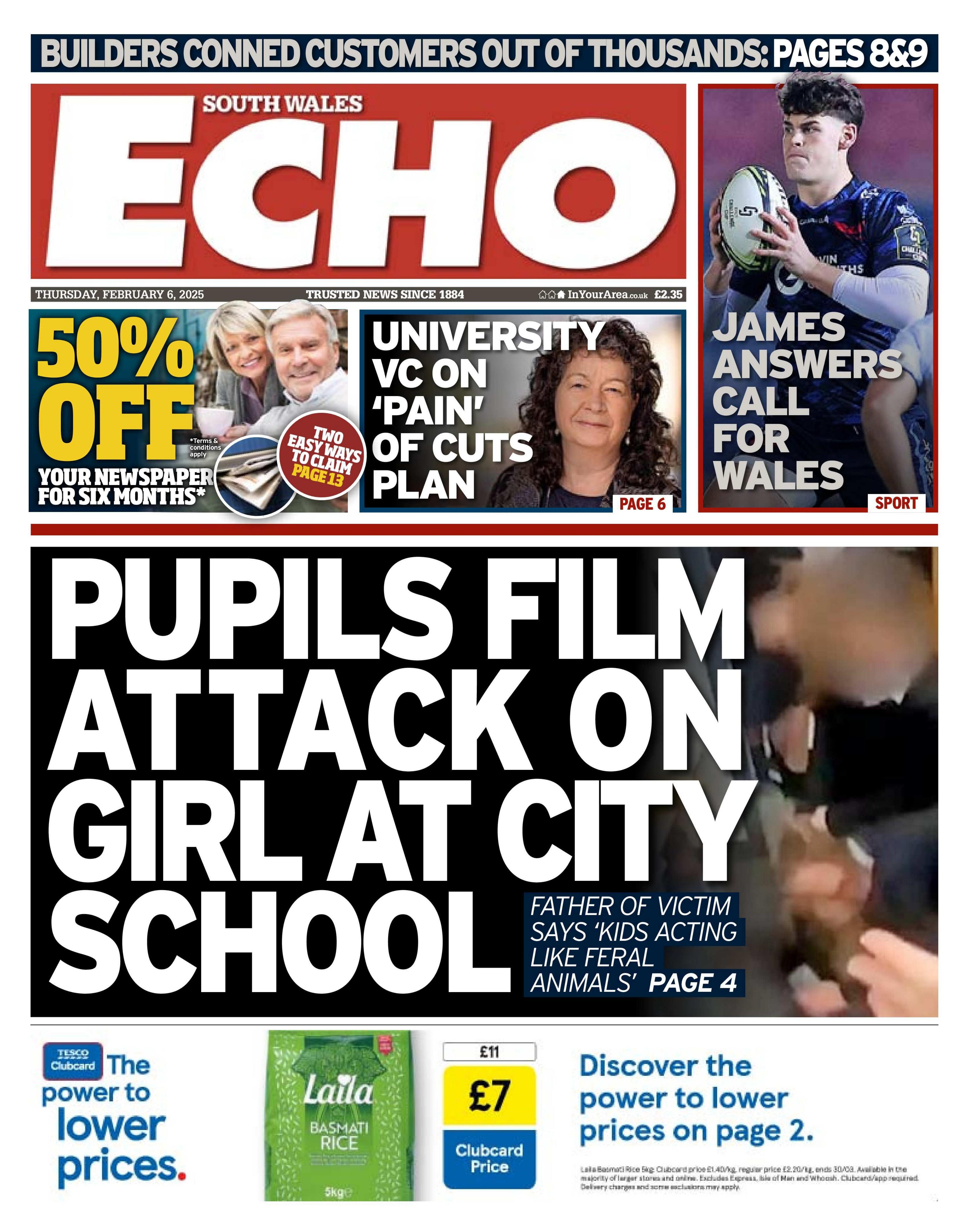 South Wales Echo front page